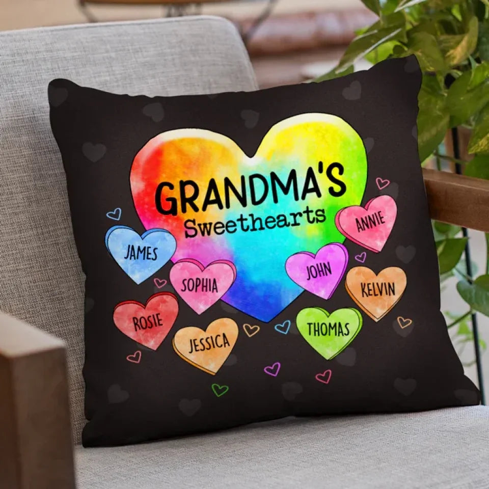 grandmas so into her sweethearts personalized pillow with family names meaningful wall decor