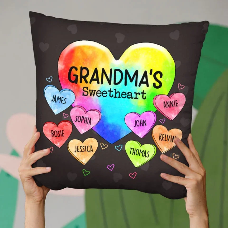 grandmas so into her sweethearts pillow personalized with family names cozy home accent