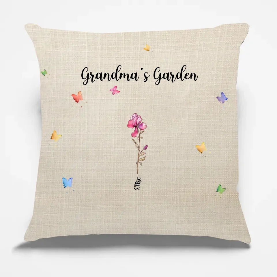 pillow featuring grandmas garden and family names heartfelt gift