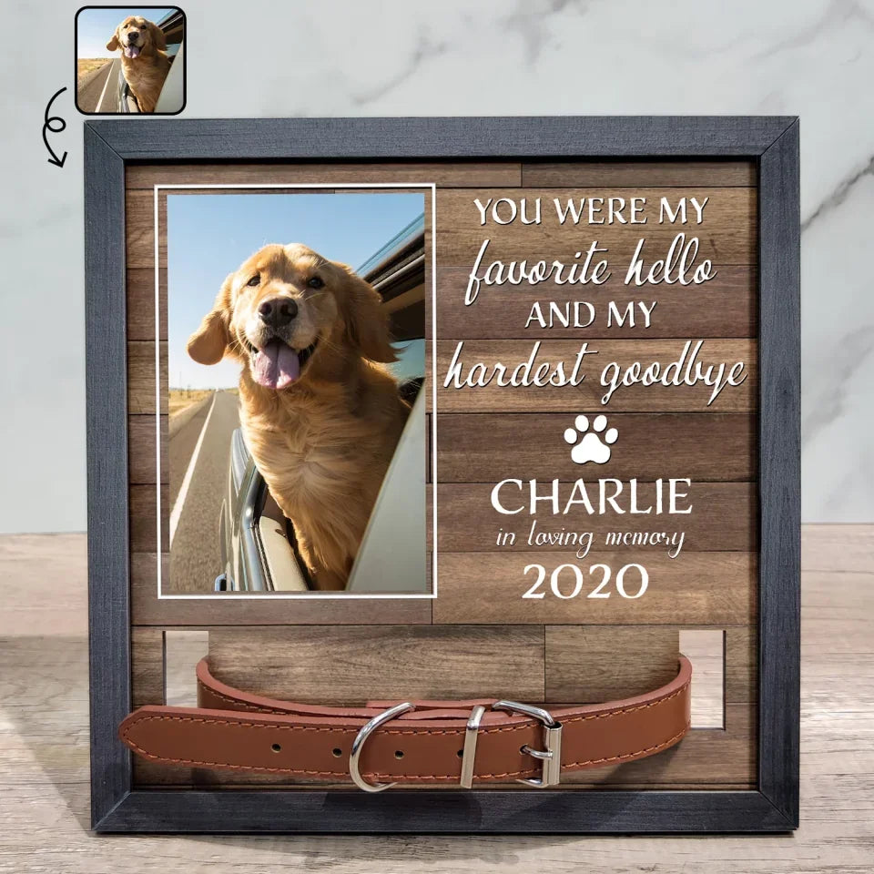 Wooden My Hardest Goodbye Pet Collar Frame Personalized Photo Memorial Sign Layered Wooden Keepsake