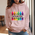 Personalized Crayon Hooded Sweatshirt Teacher Custom Name Hooded Sweatshirt Back to School Gifts