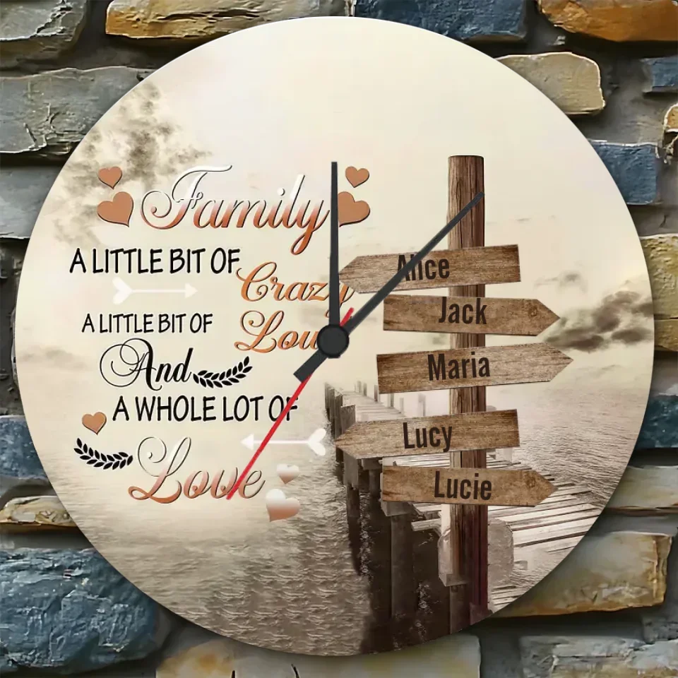 custom name wooden wall clock for living room decor