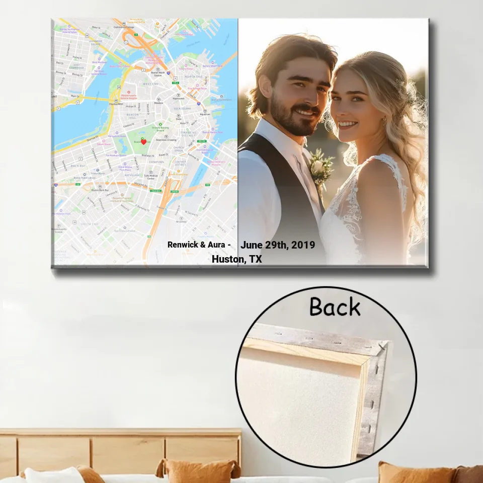 Personalized Picture and Location Wall Art Photo Map Canvas Print long distance gift