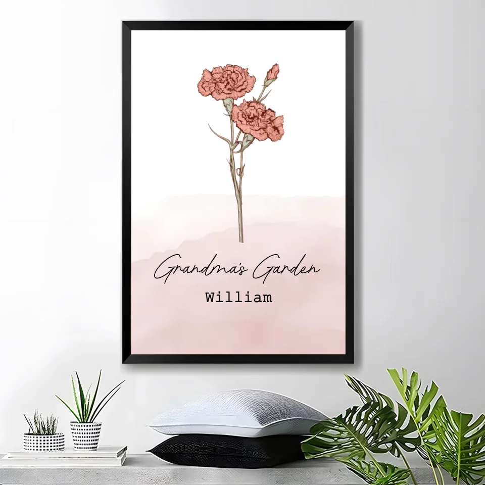 family blossoms canvas or poster personalized birth flowers and names home decor gift for grandparents