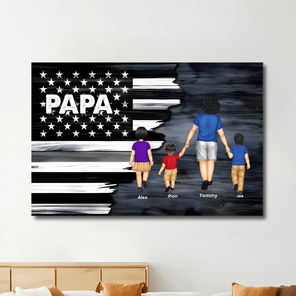 nation flag dad grandpa walking with kids canvas or poster personalized design fathers day gift for grandpa