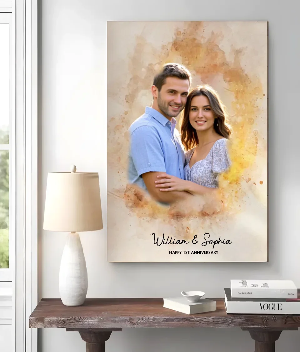 Canvas Poster Personalized Couple Portrait Art 1st Year Anniversary Gift