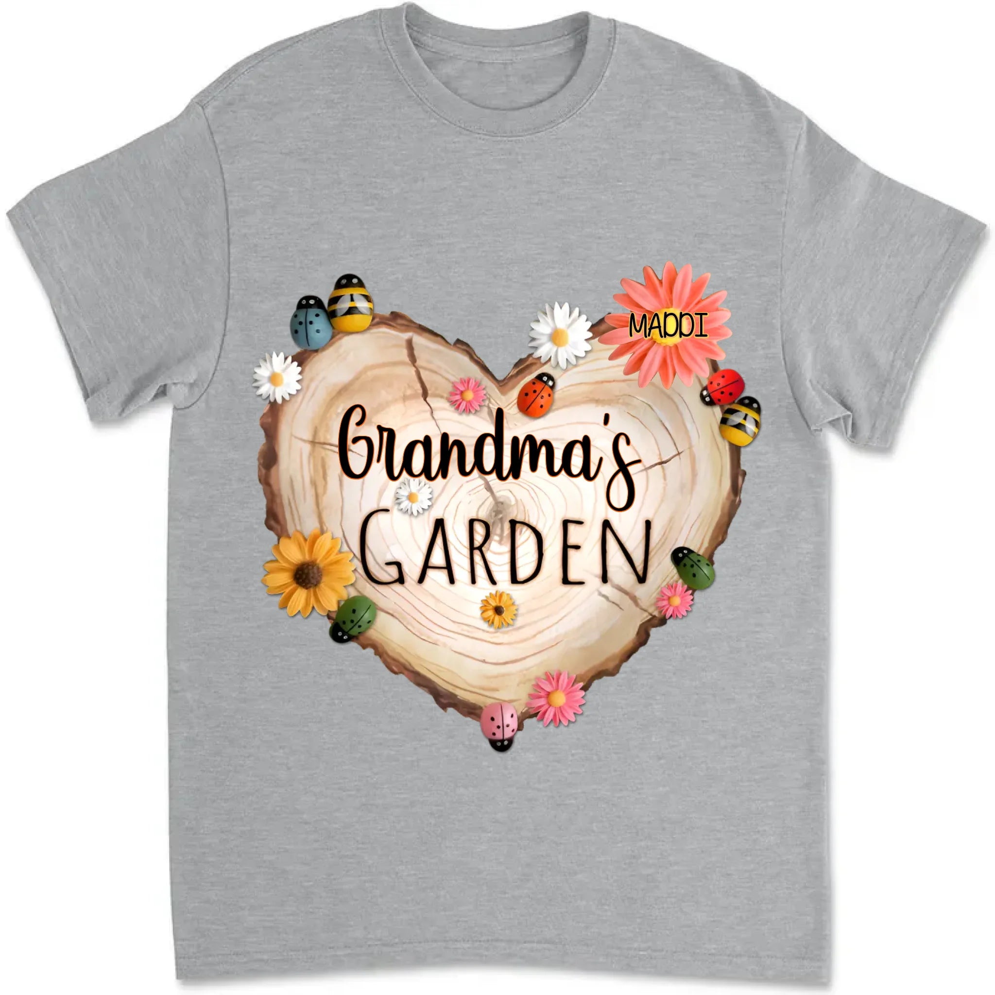 shirt with names and grandma garden heart flower loving gift