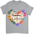 shirt featuring grandma garden heart flower and names custom gift