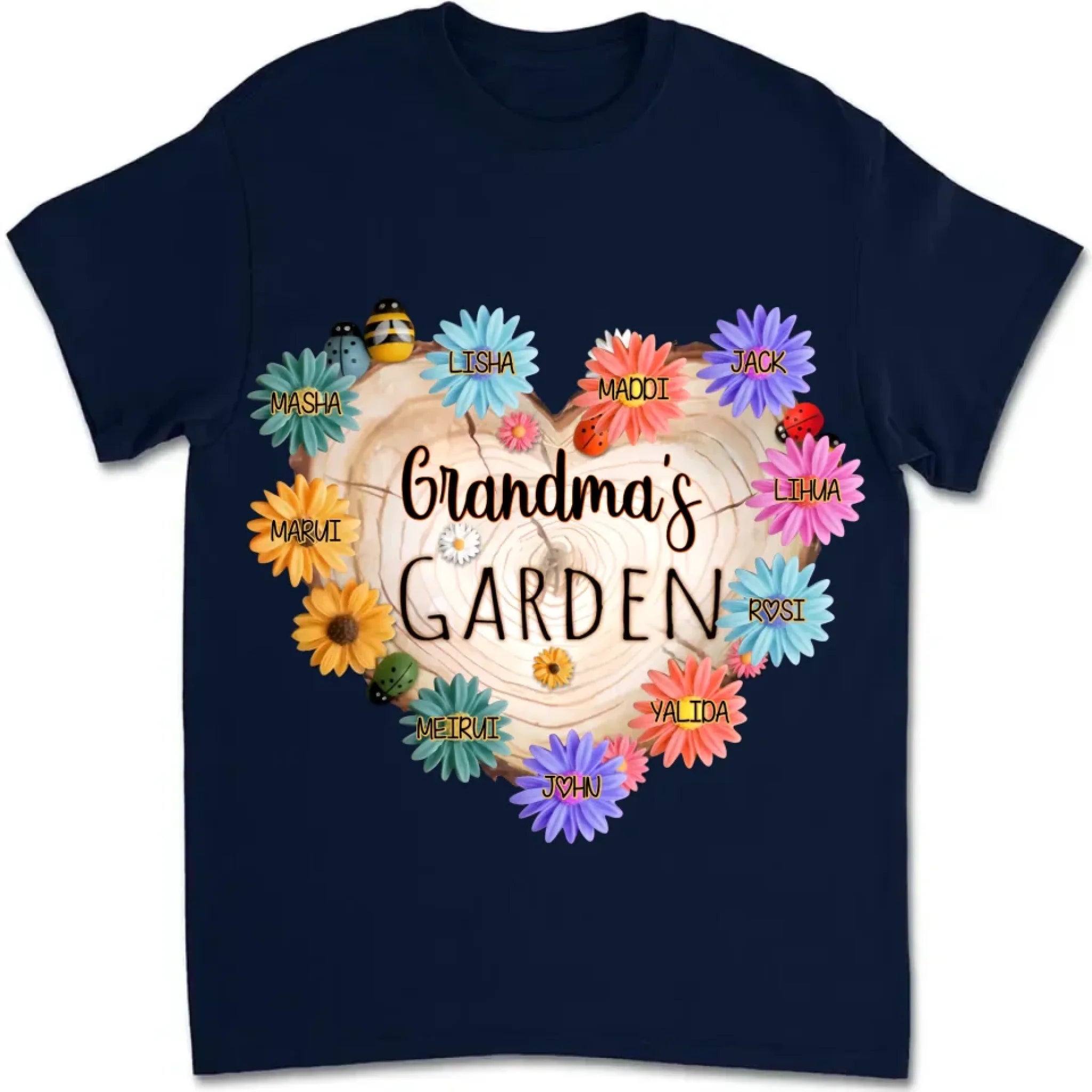 custom grandma garden heart flower shirt for grandma with names cozy family gift