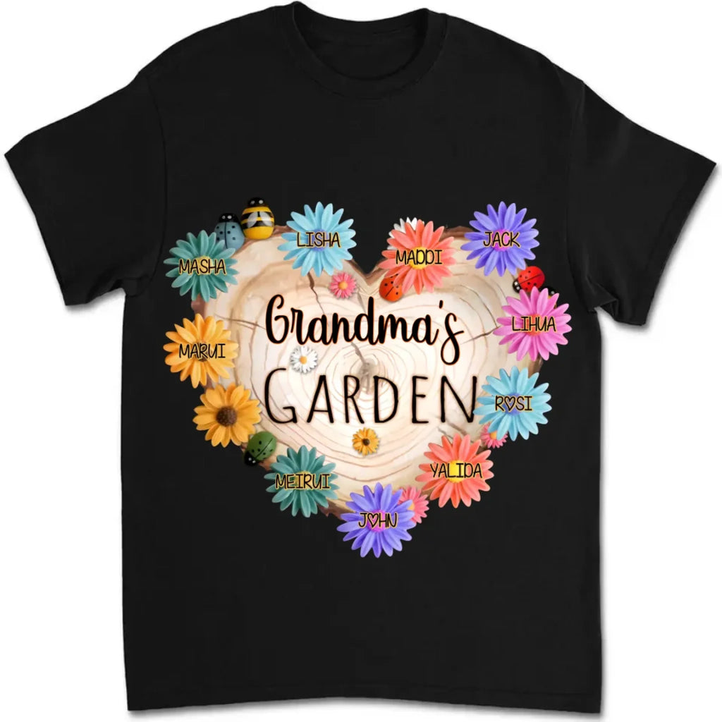 meaningful grandma garden heart flower shirt gift with names family keepsake style