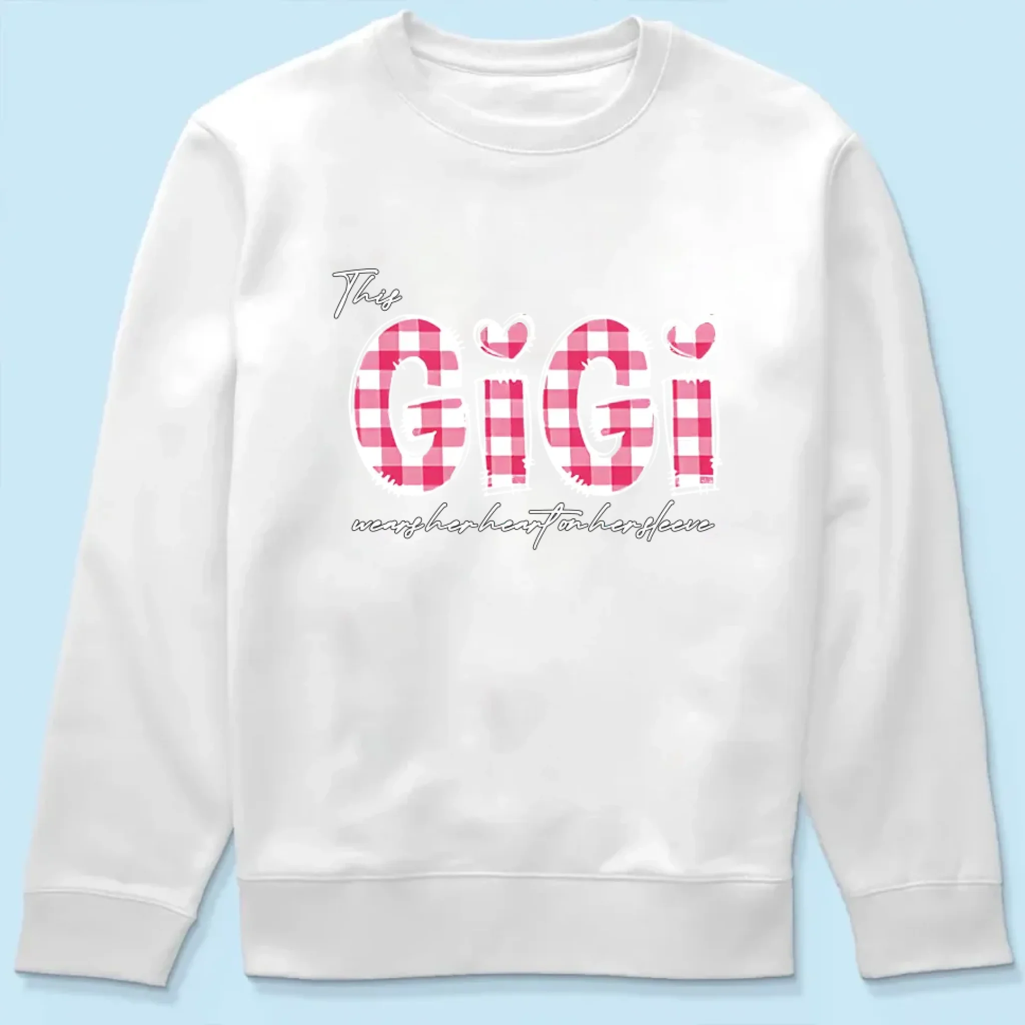 grandmas heart on her sleeve custom sweatshirt for grandma cherished family design
