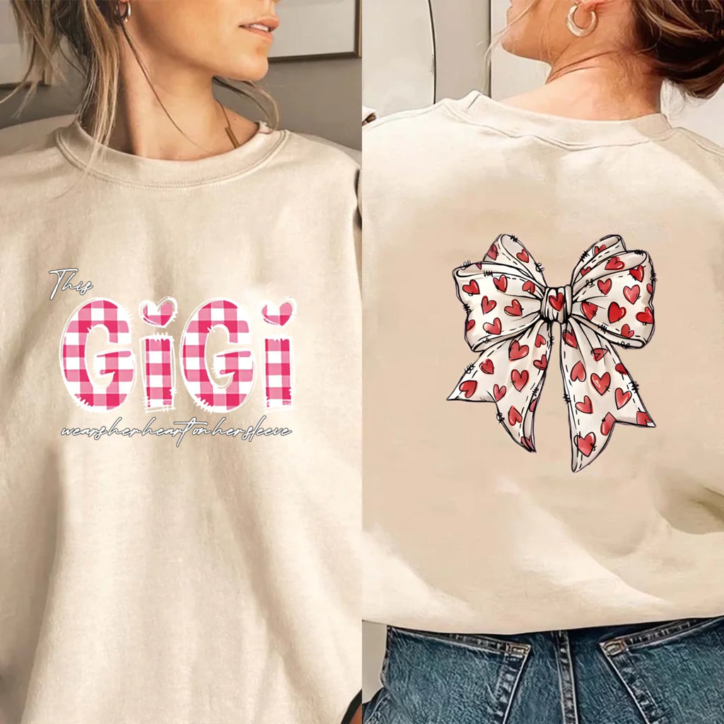 sweatshirt featuring grandmas heart on her sleeve and names custom gift