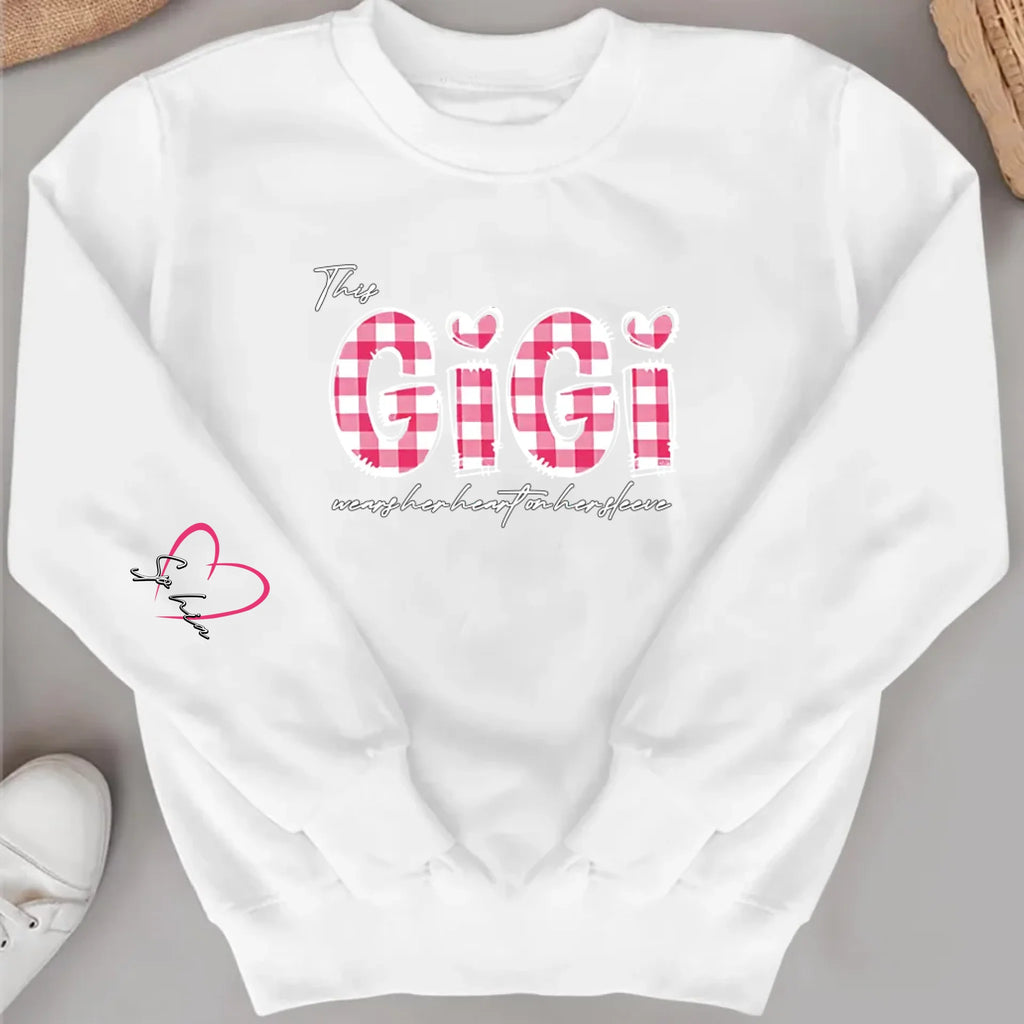 personalized sweatshirt gift with grandmas heart on her sleeve thoughtful everyday outfit