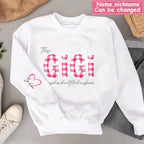 sweatshirt with names and grandmas heart on her sleeve loving gift