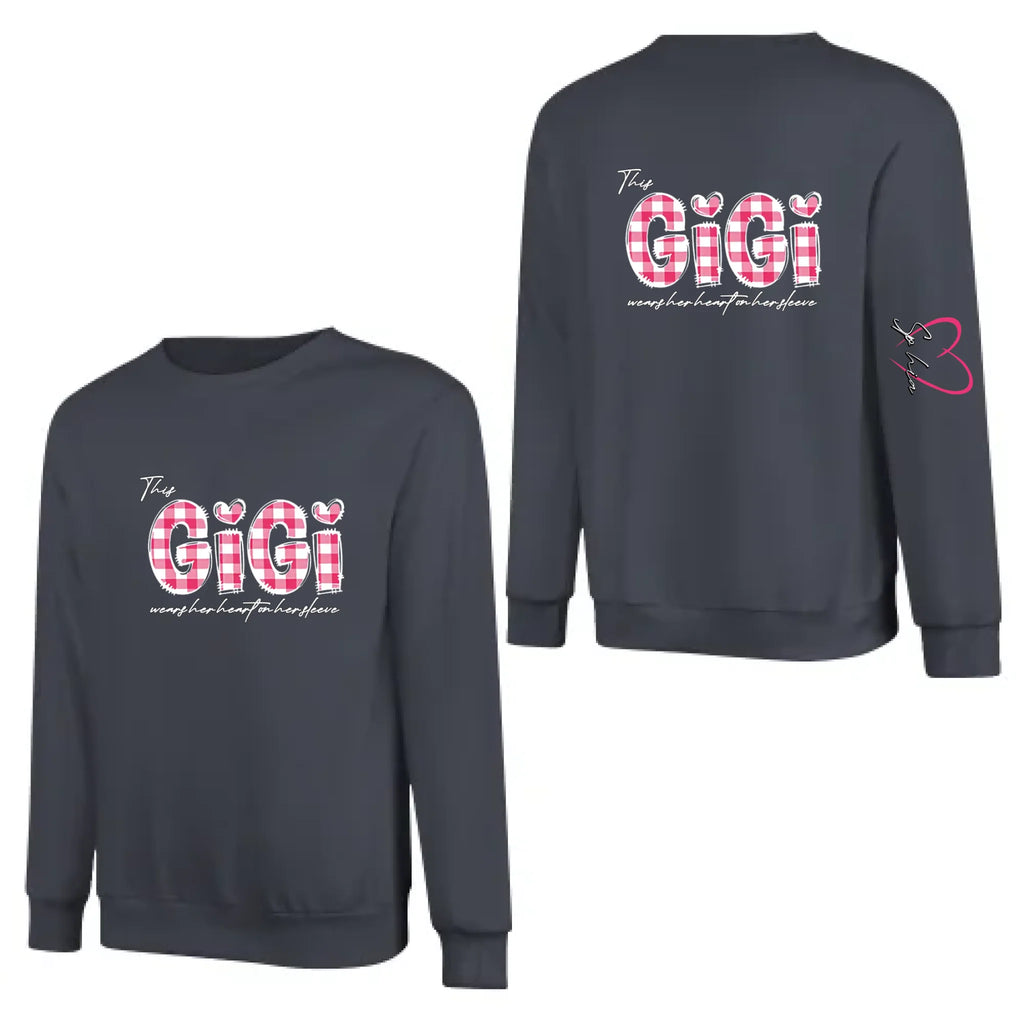 unique sweatshirt with grandmas heart on her sleeve personalized details cozy keepsake wear