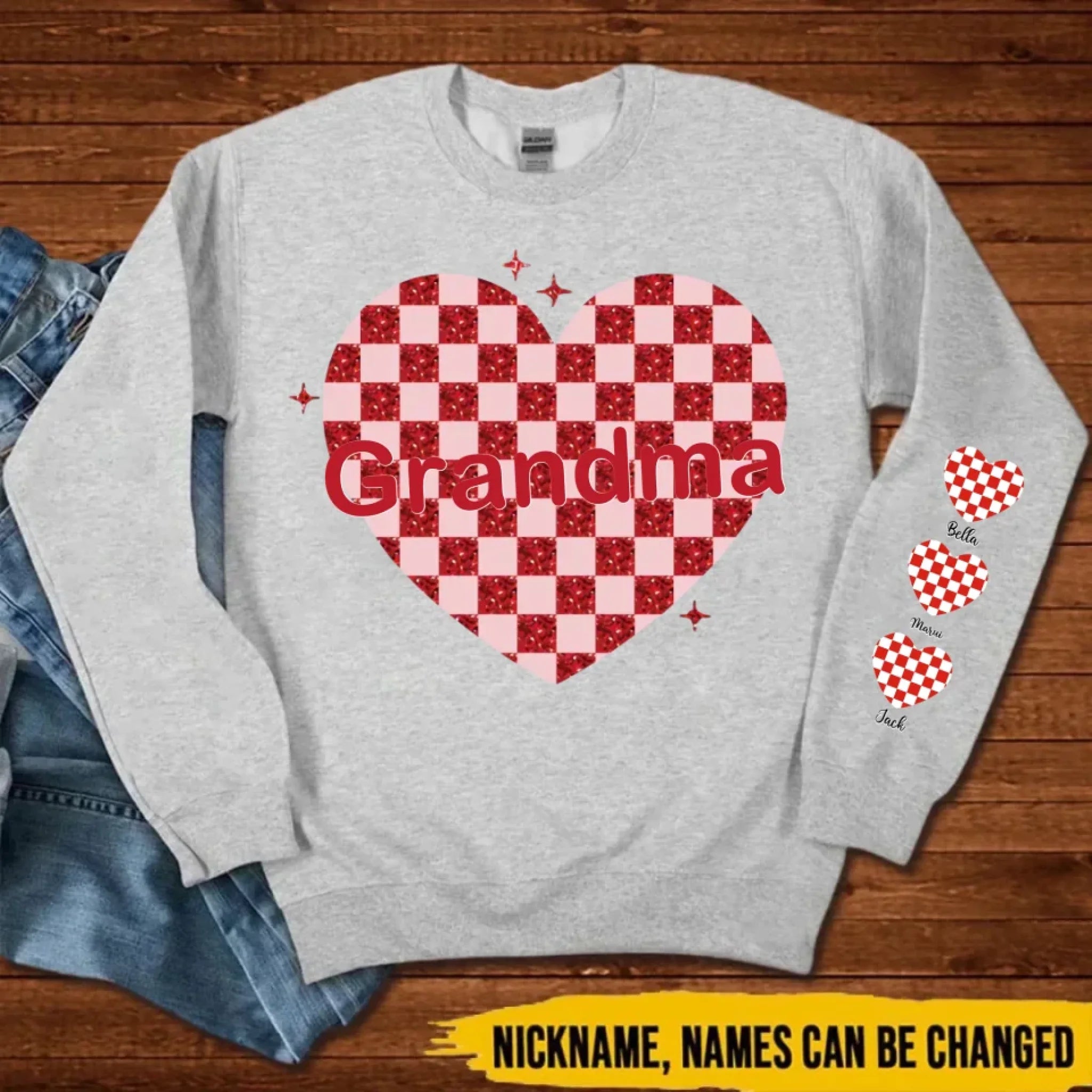 sweatshirt featuring nana heart valentine and names custom gift