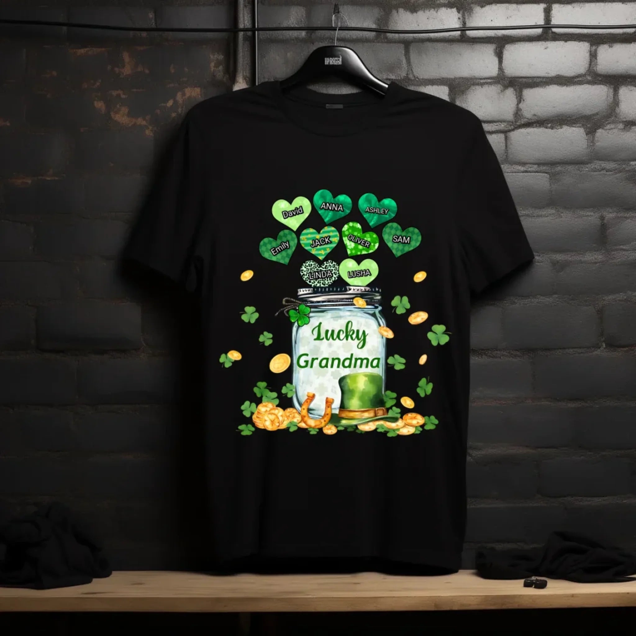 shirt with custom details and lucky grandma st patricks day loving gift