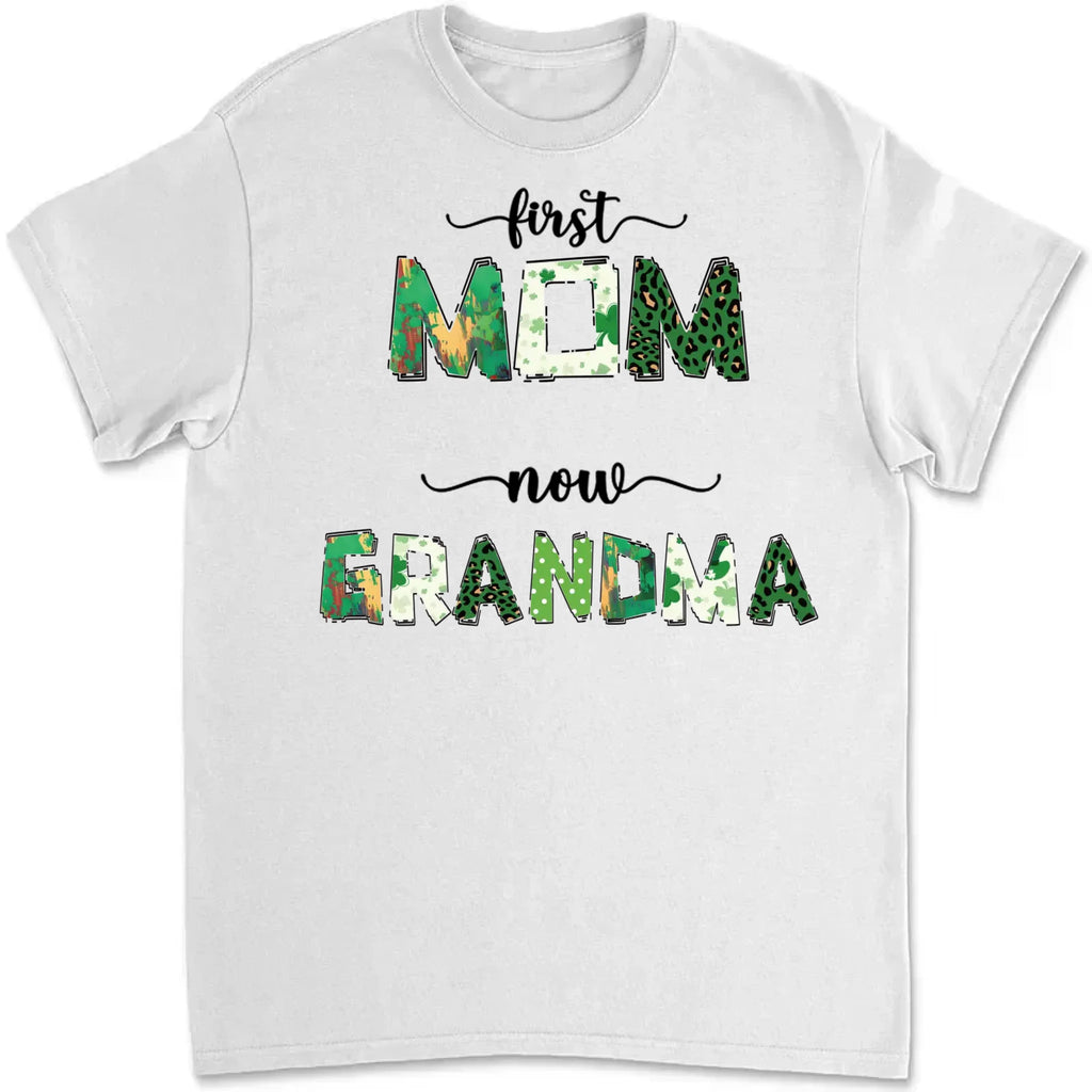 meaningful first mom now grandma shirt or sweatshirt gift with family names family keepsake style