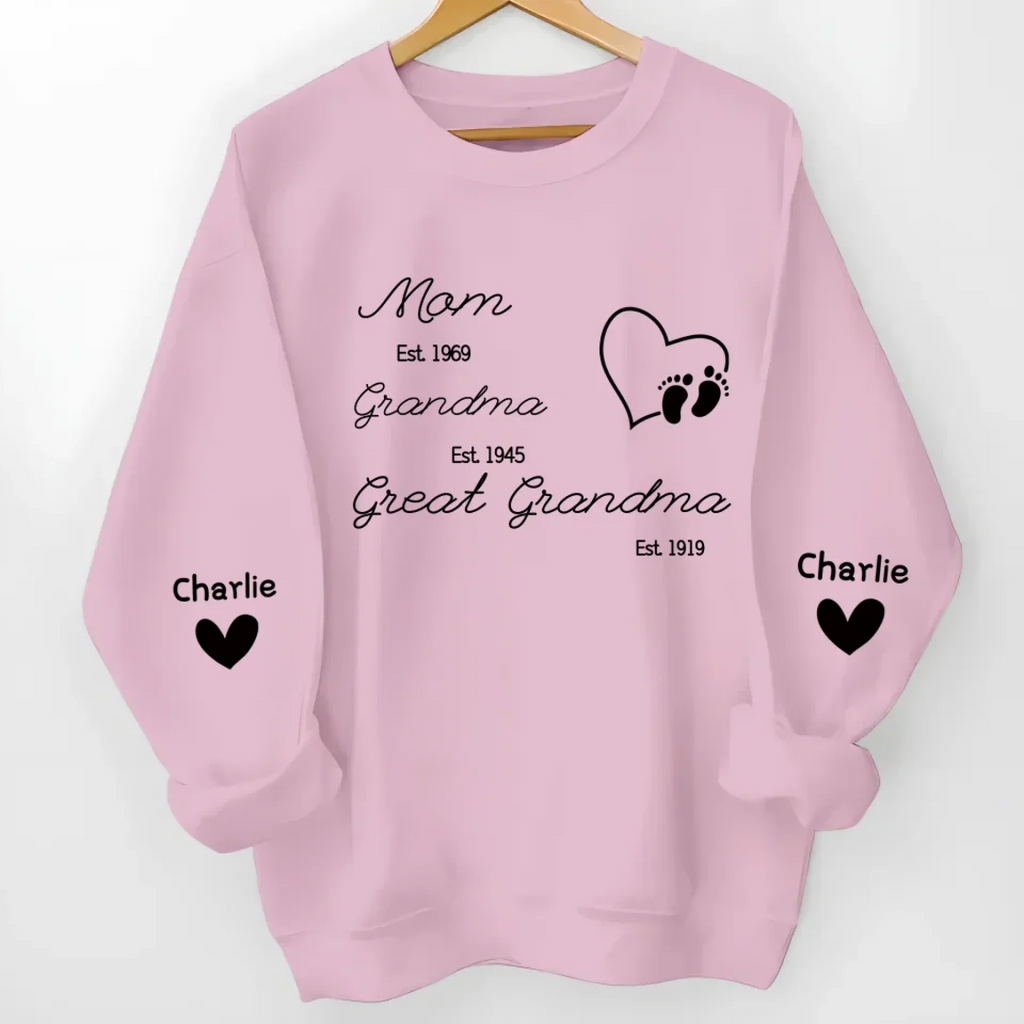 sweatshirt featuring mom grandma great grandma est with grandkids and names custom gift