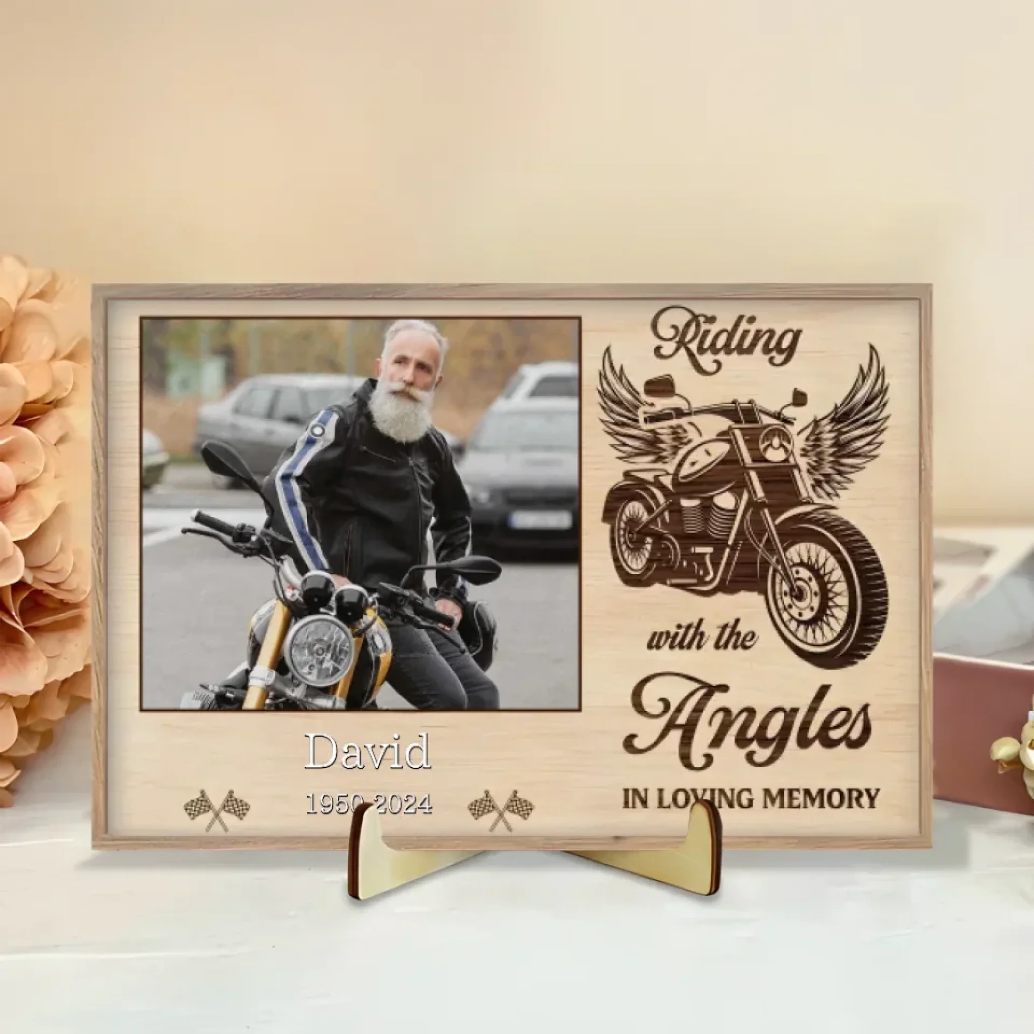 motorcycle desk decoration personalized photo wooden style memorial keepsake wooden plaque