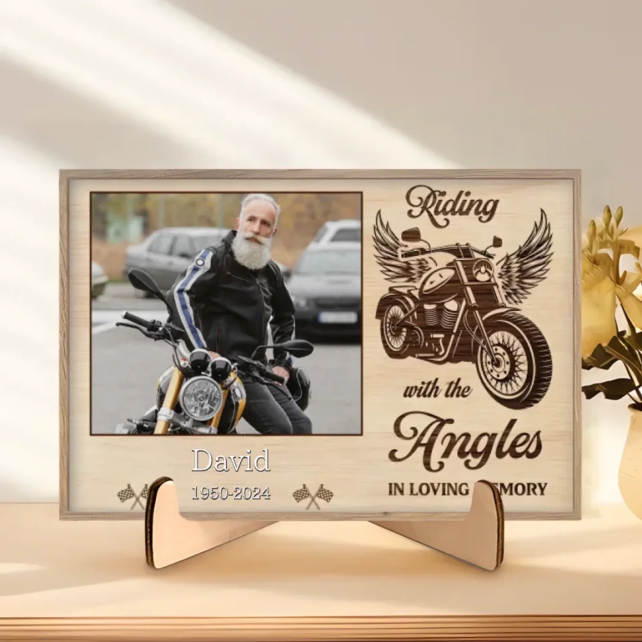 personalized photo motorcycle desk decoration wooden style custom keepsake wooden plaque