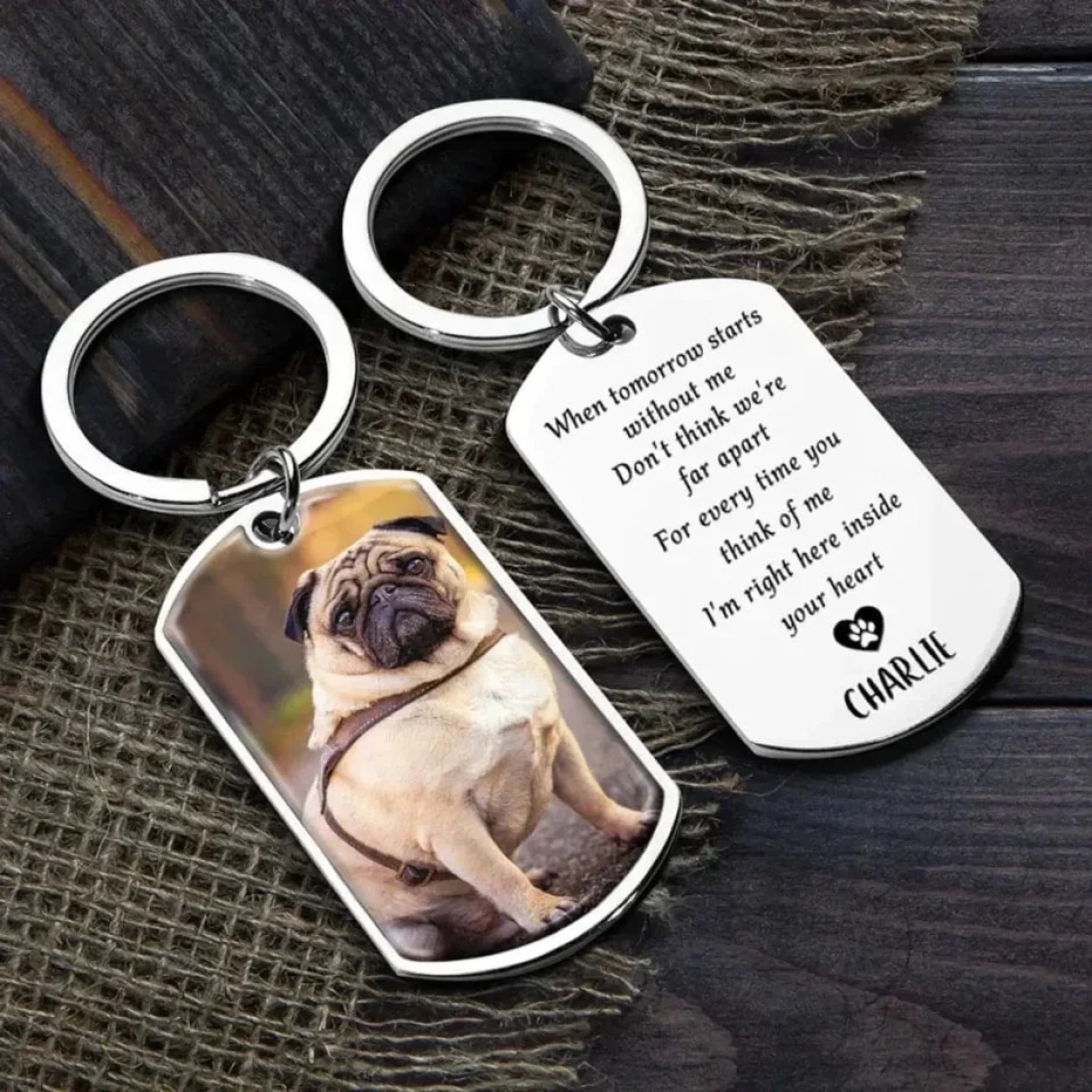 Metal Keychain pack of two Personalized Design Keychain Everyday Loss of Dog Gift