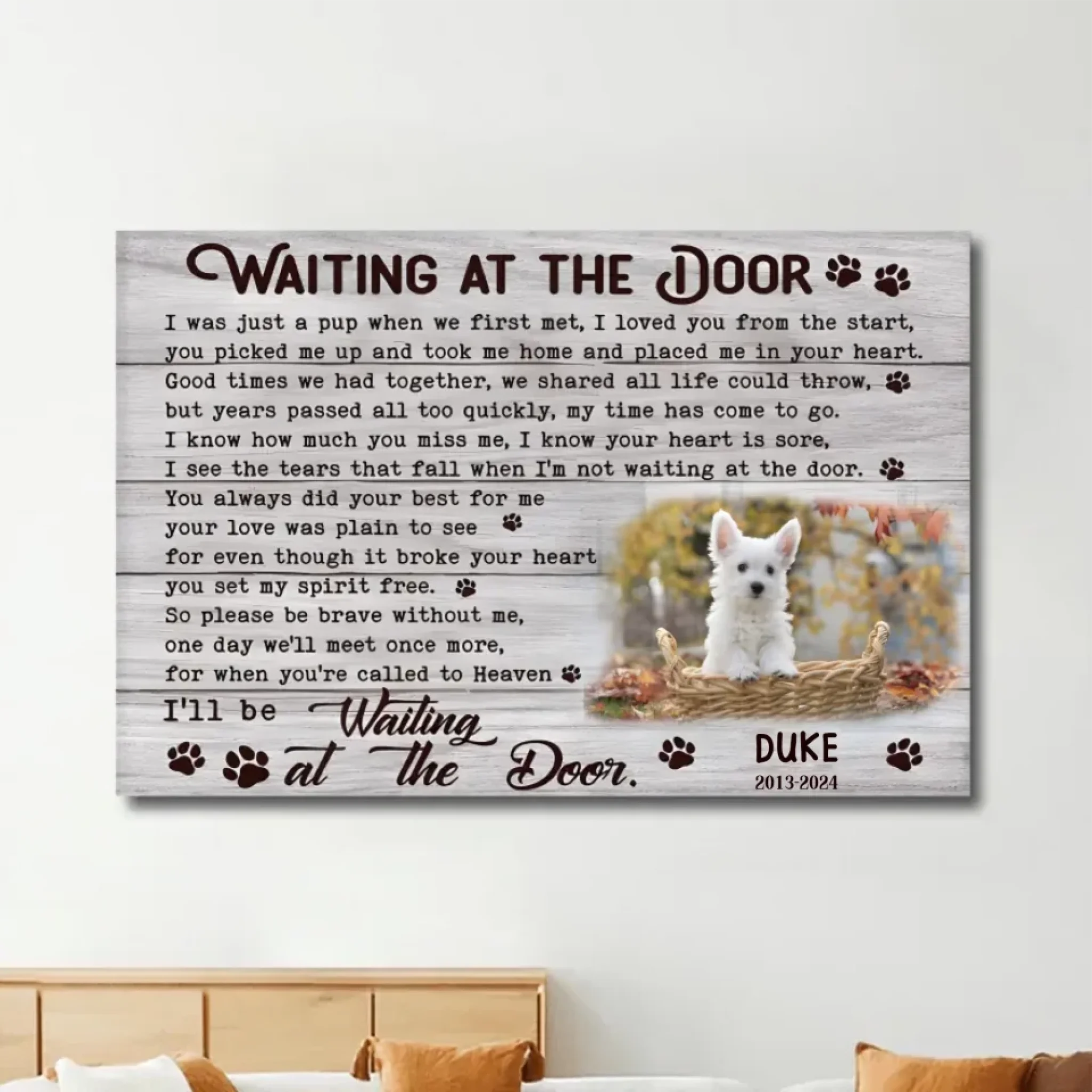 Poster Without Frame Personalized Design Canvas Sympathy Gift for Loss of Dog