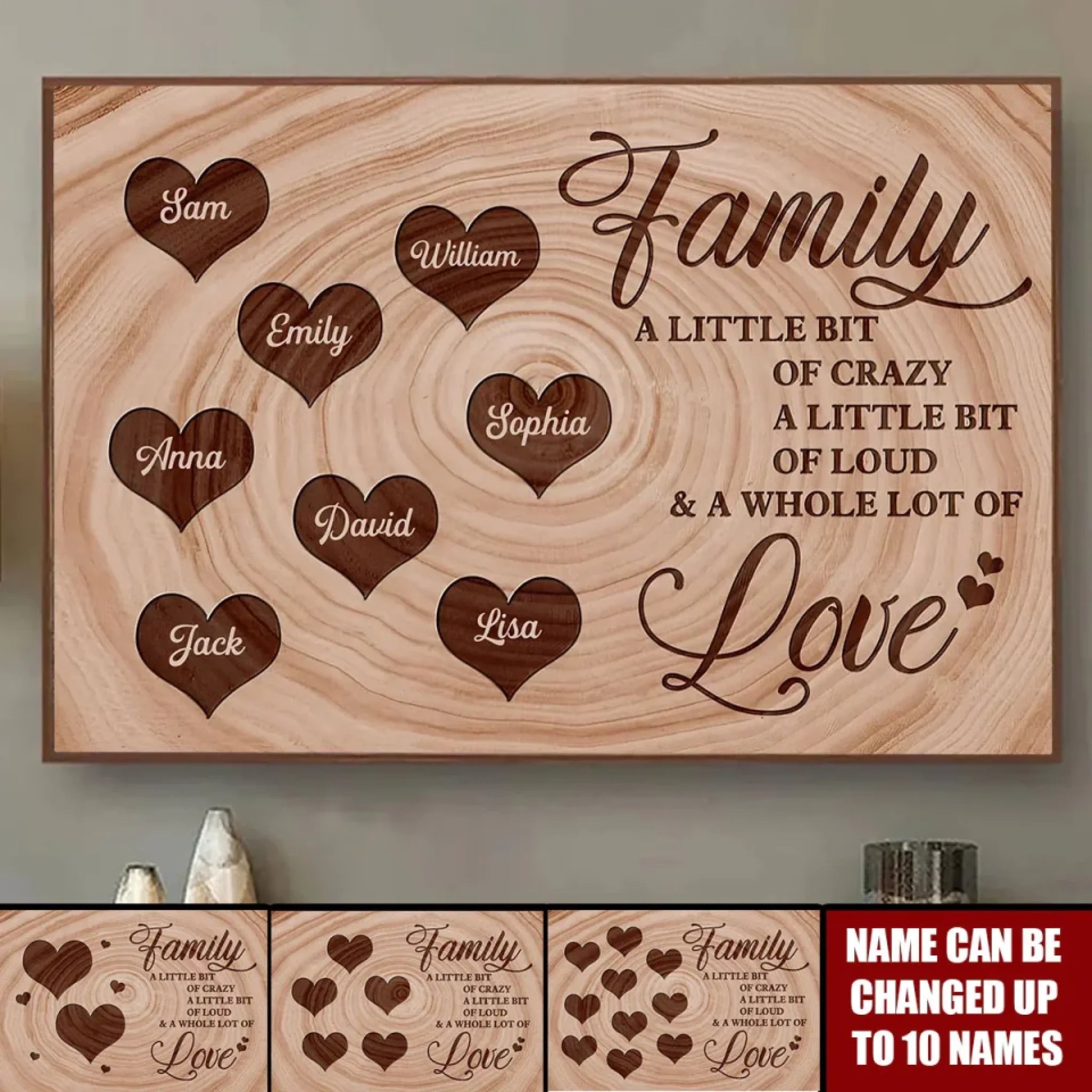 custom name wooden canvas print for living room decor