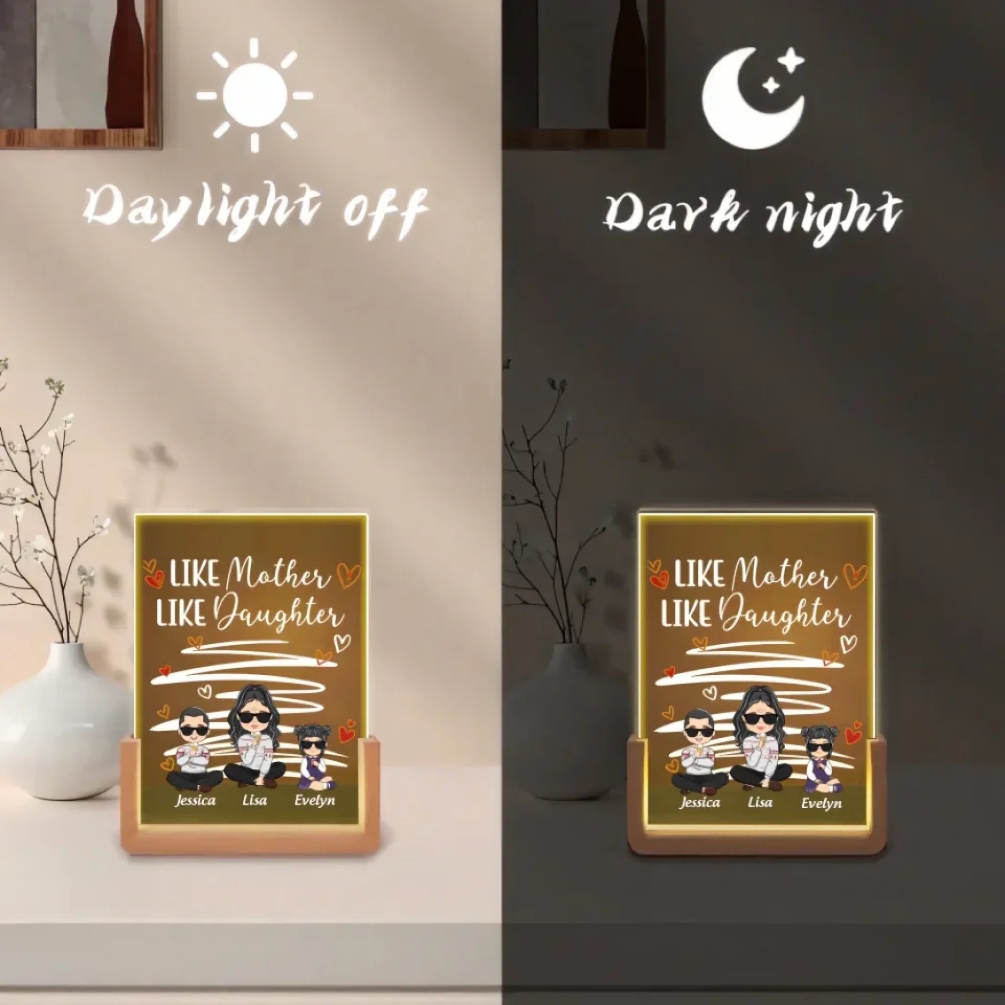 custom name wooden acrylic led night light as a new home gift