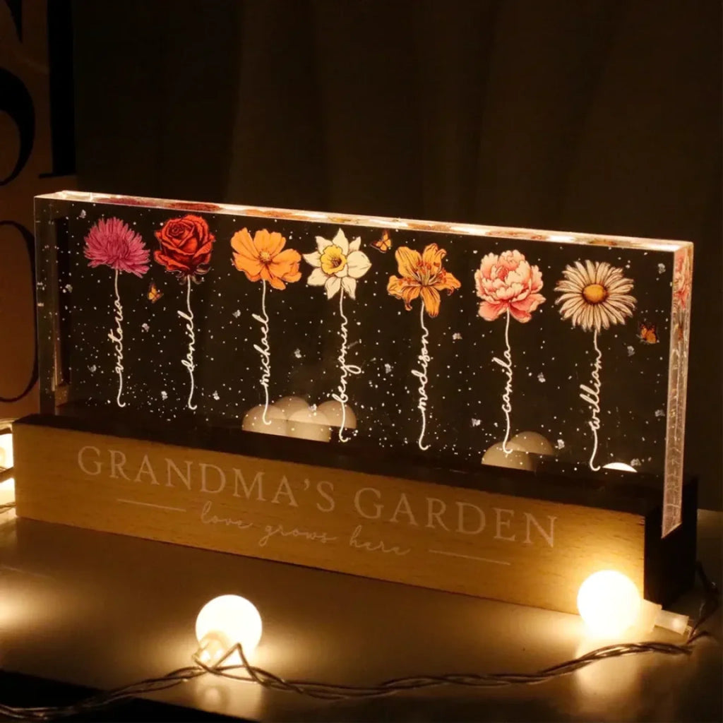 made for grandmas heart night light personalized birth flowers christmas gift for grandma