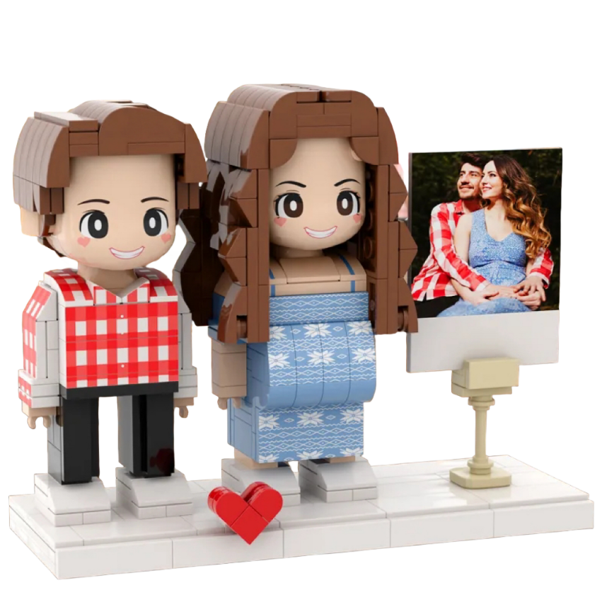 Full Body Customizable Pregnancy Gift 2 People Duddu Brick Figures with Photo Anniversary Gift New Mom Gift
