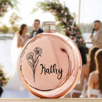 Personalized Name Flask with Birth Flower Custom Flask Gift for Bridesmaid Bachelorette Friends