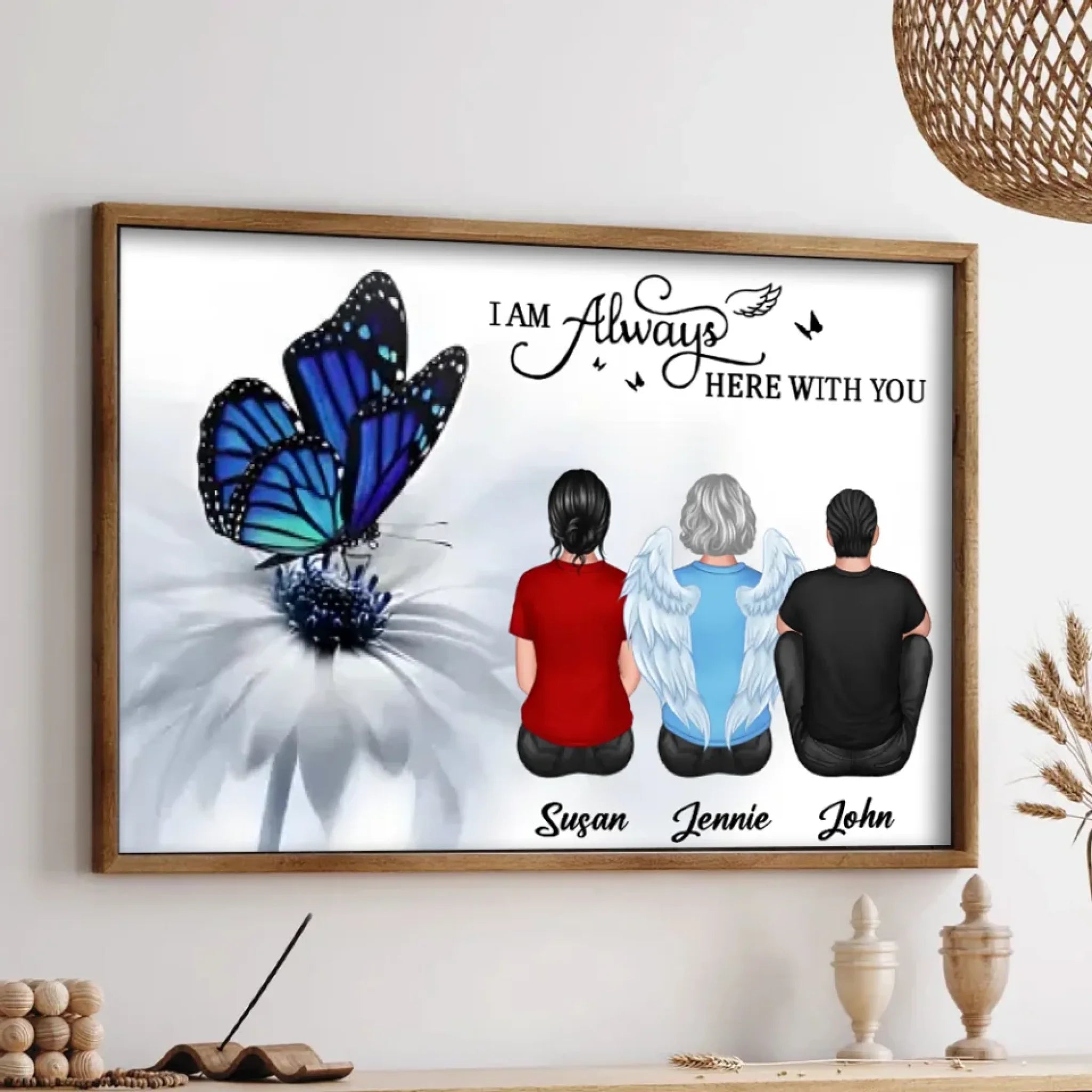 blue butterfly canvas personalized photo with name matte wall art home remembrance poster and canvas