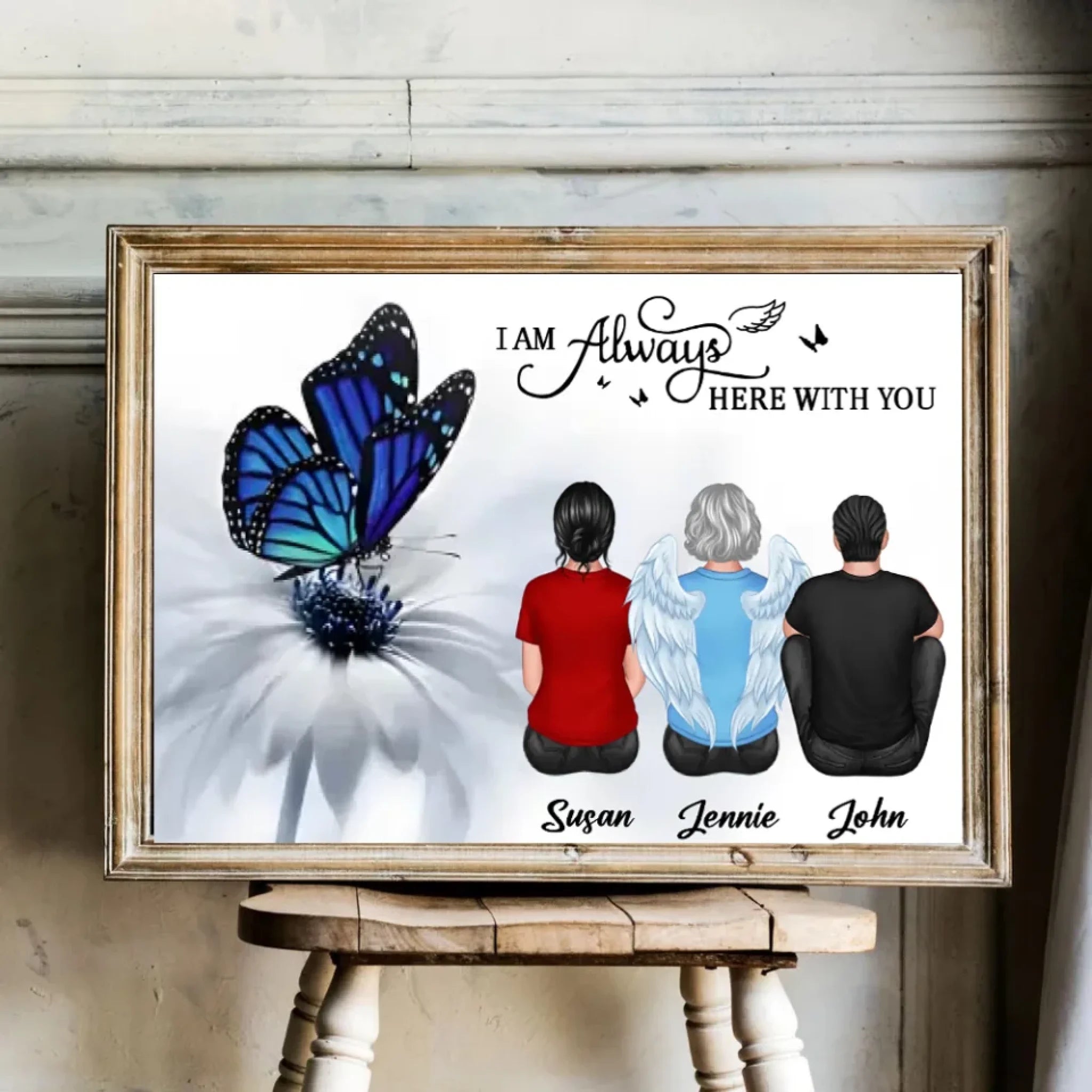 personalized photo with name blue butterfly canvas wooden remembrance gift poster and canvas