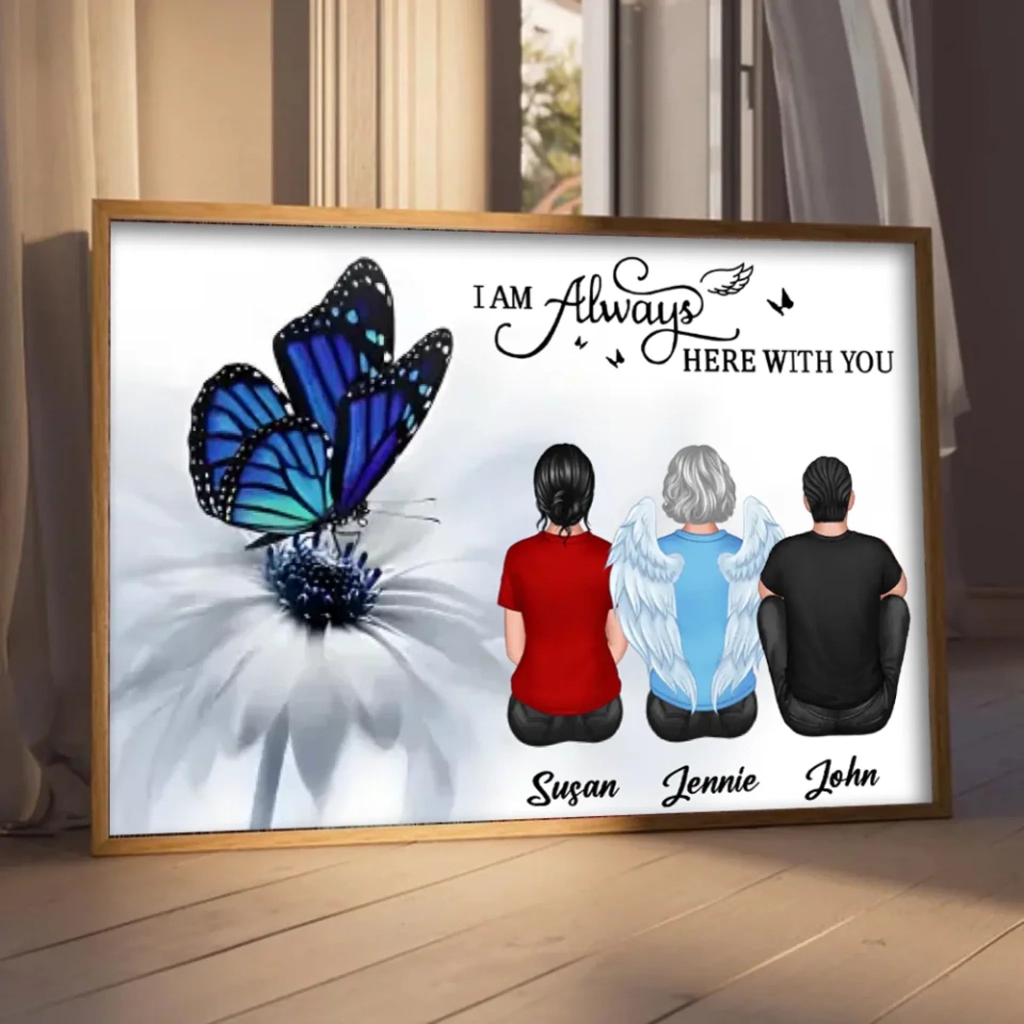 blue butterfly canvas matte wall art personalized photo with name photo tribute poster and canvas