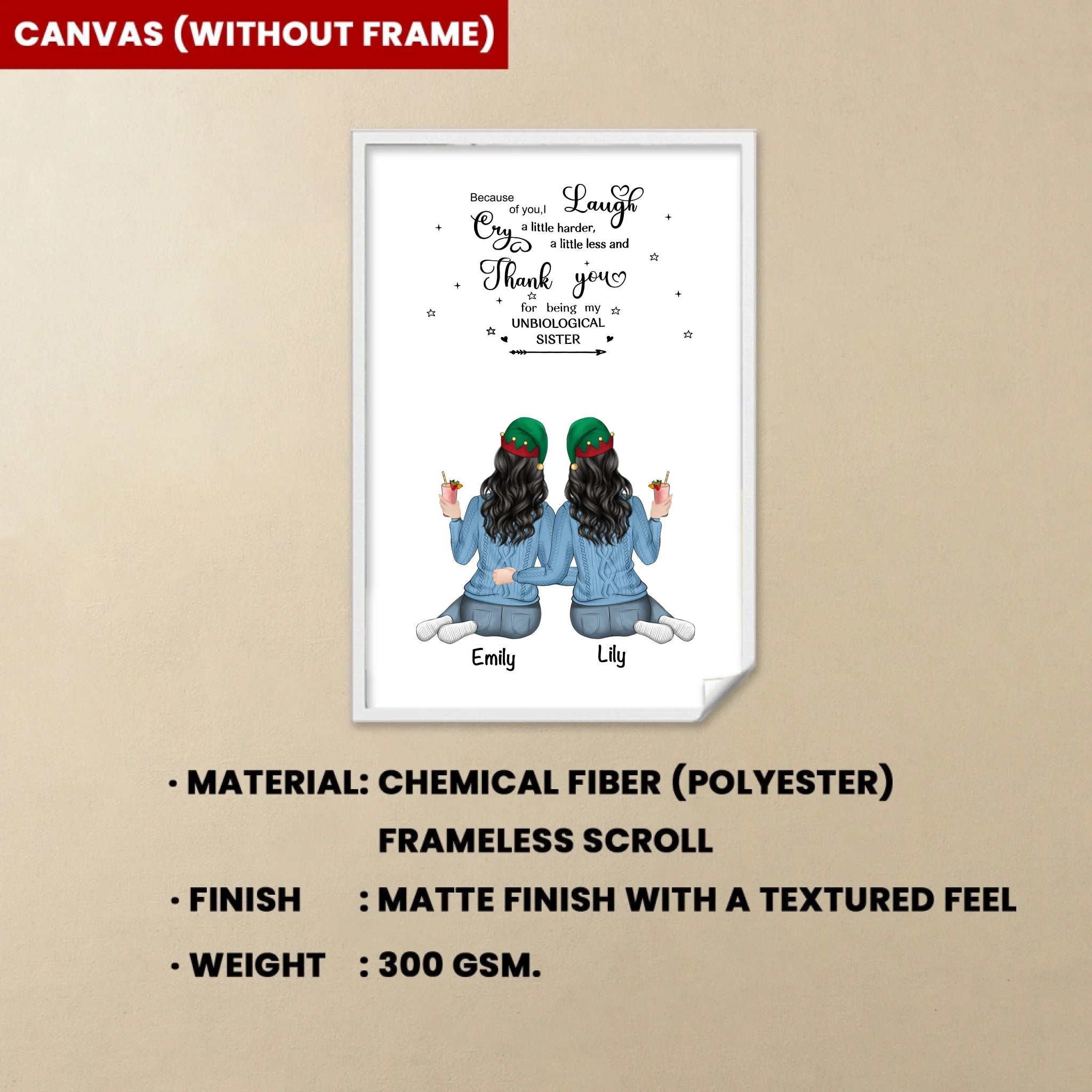 canvas with inner frame thank being unbiological sister poster and canvas personalized design wall art