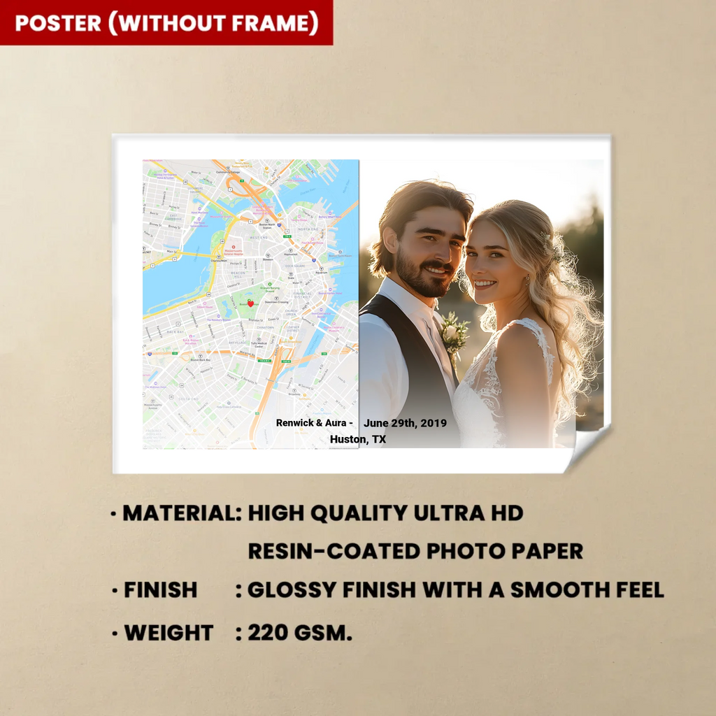 Personalized Picture and Location Wall Art Photo Map Canvas Print