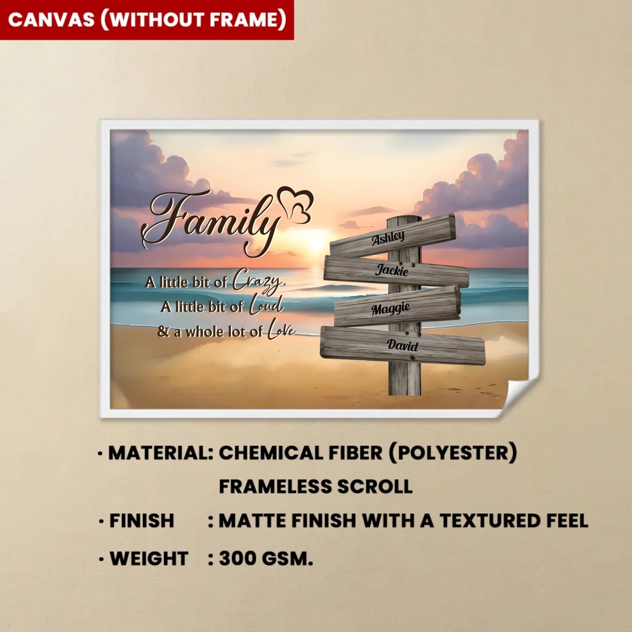 family name personalized wooden framed canvas keepsake as a housewarming gift