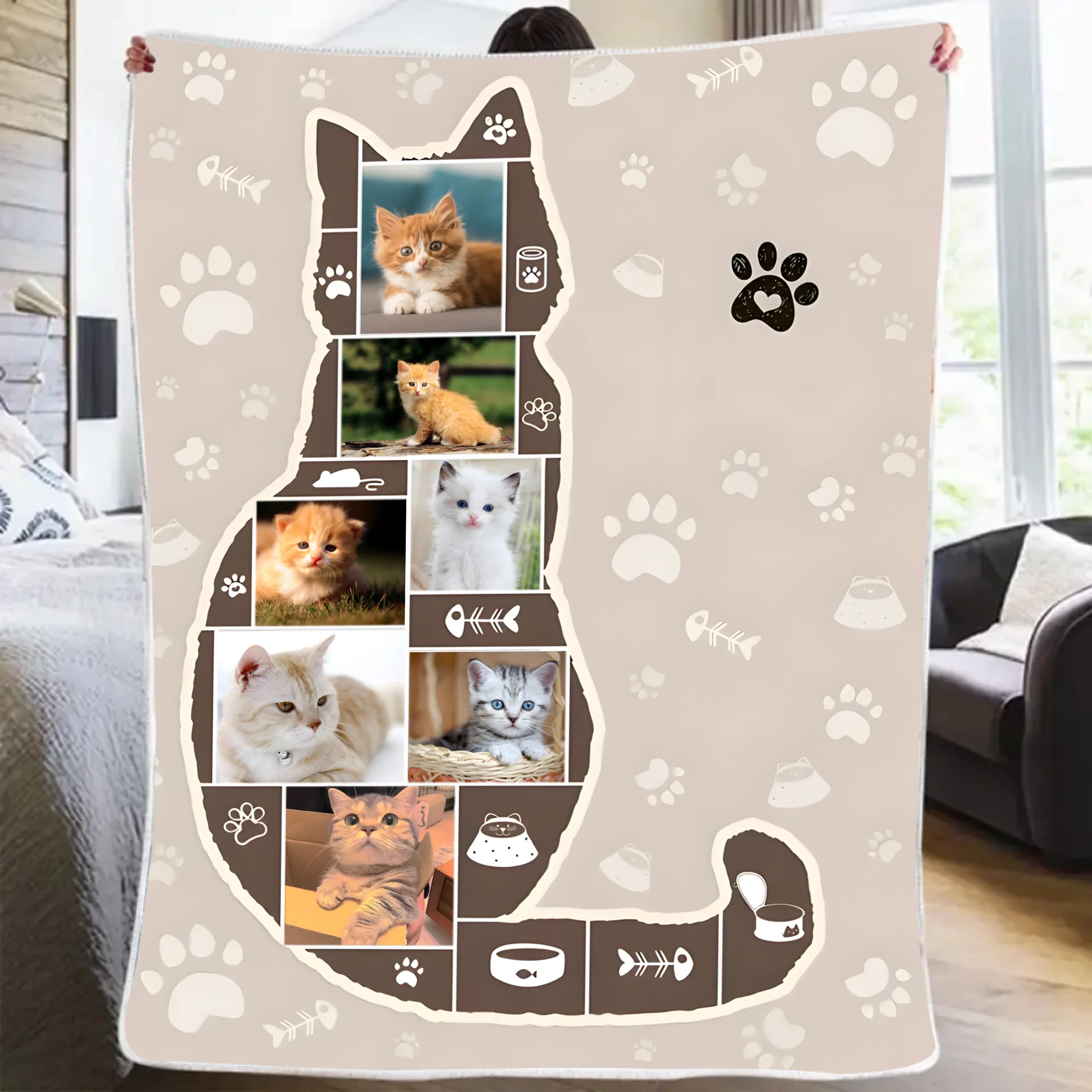 Blanket Flannel Fleece Blanket Personalized Cat Photo Cat Memorial Gifts for Comfort and Sympathy