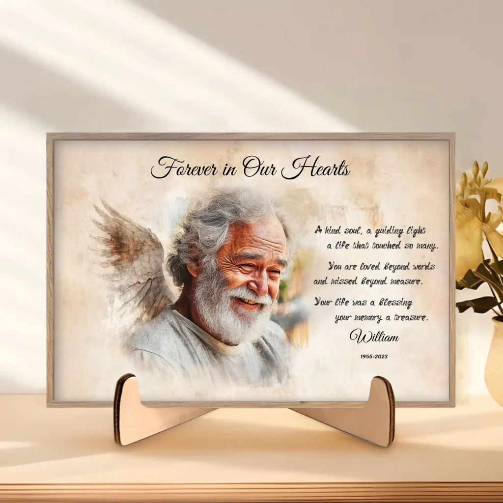 plaque personalized photo wooden style memorial keepsake table