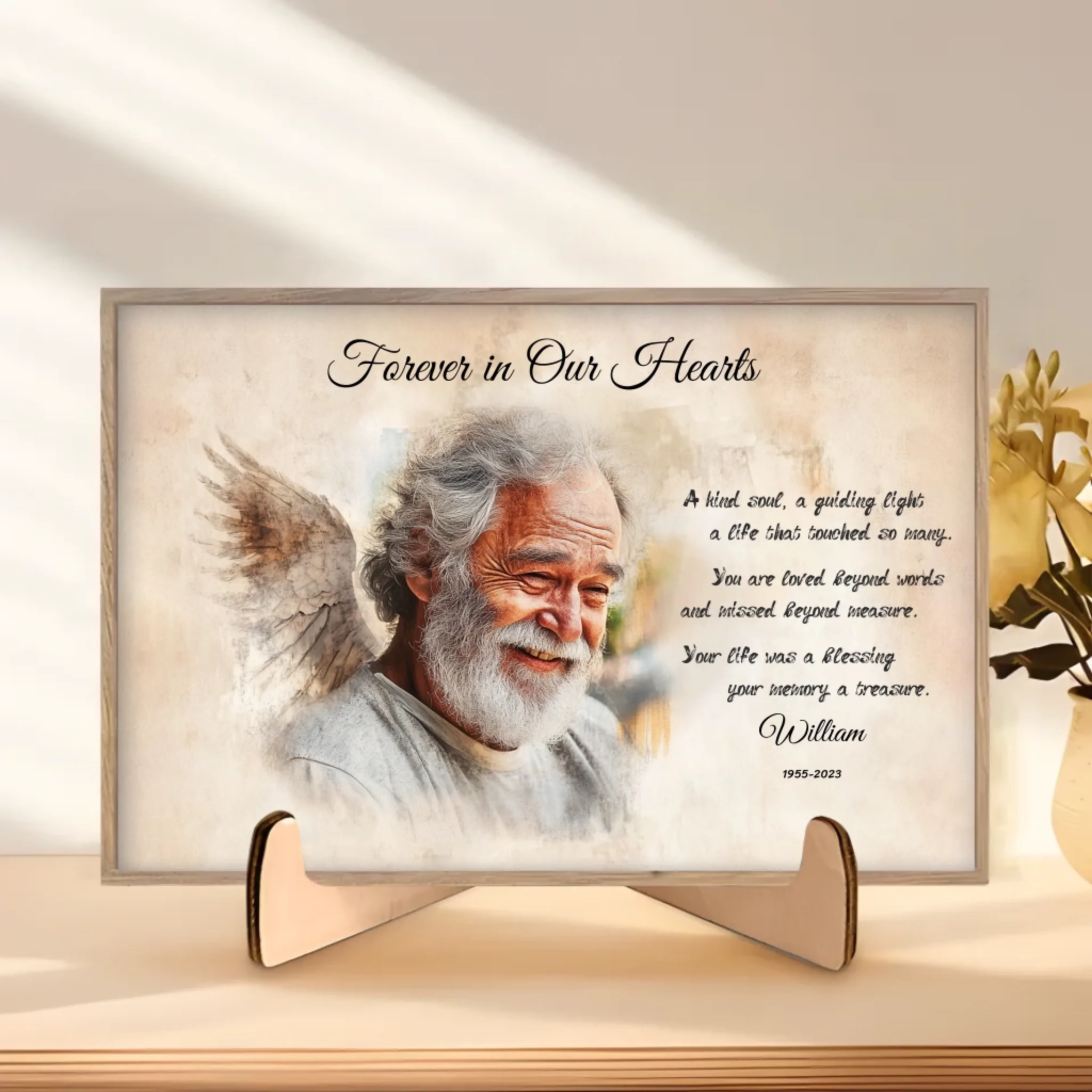 plaque personalized photo wooden style memorial keepsake table