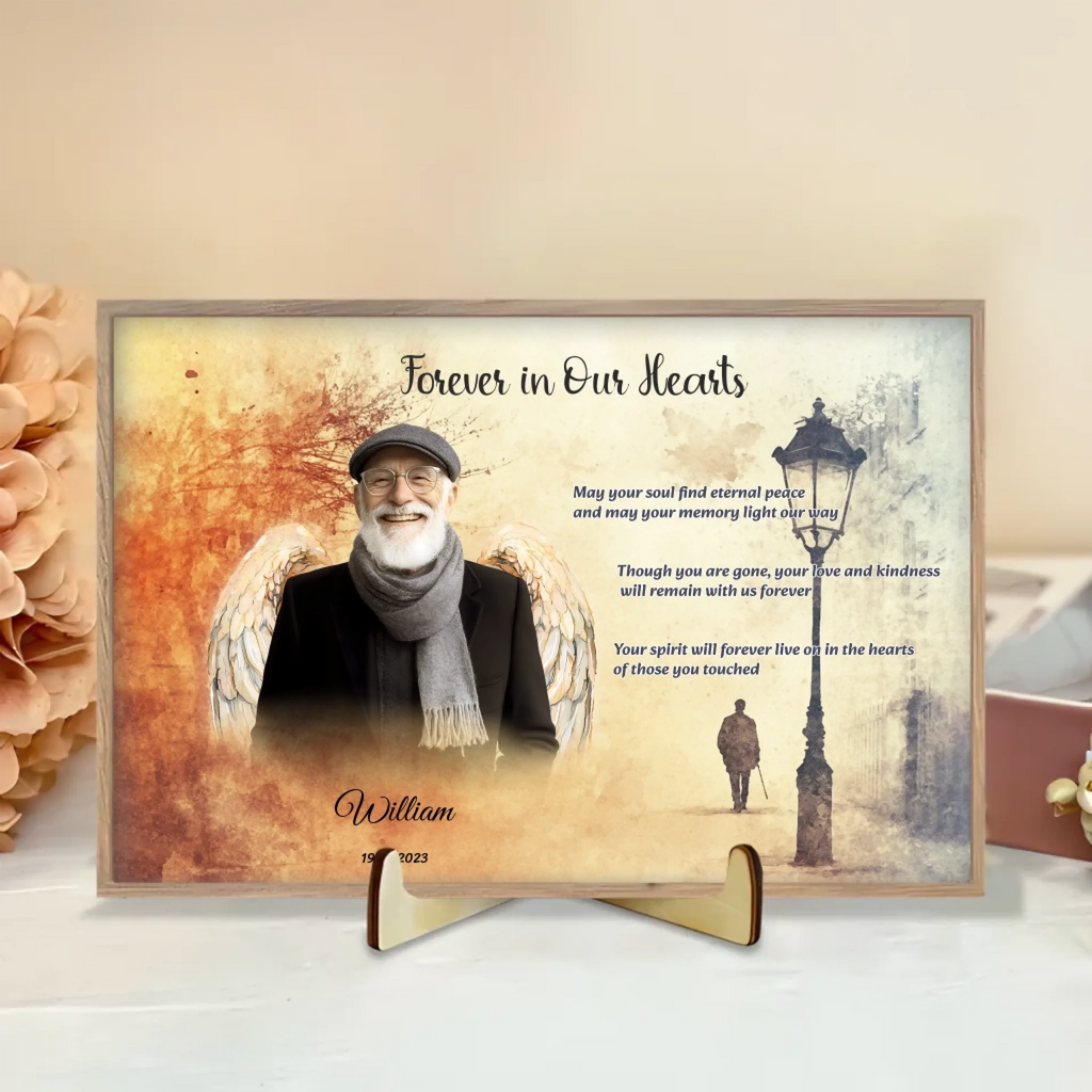 personalized photo plaque heart motif home remembrance table