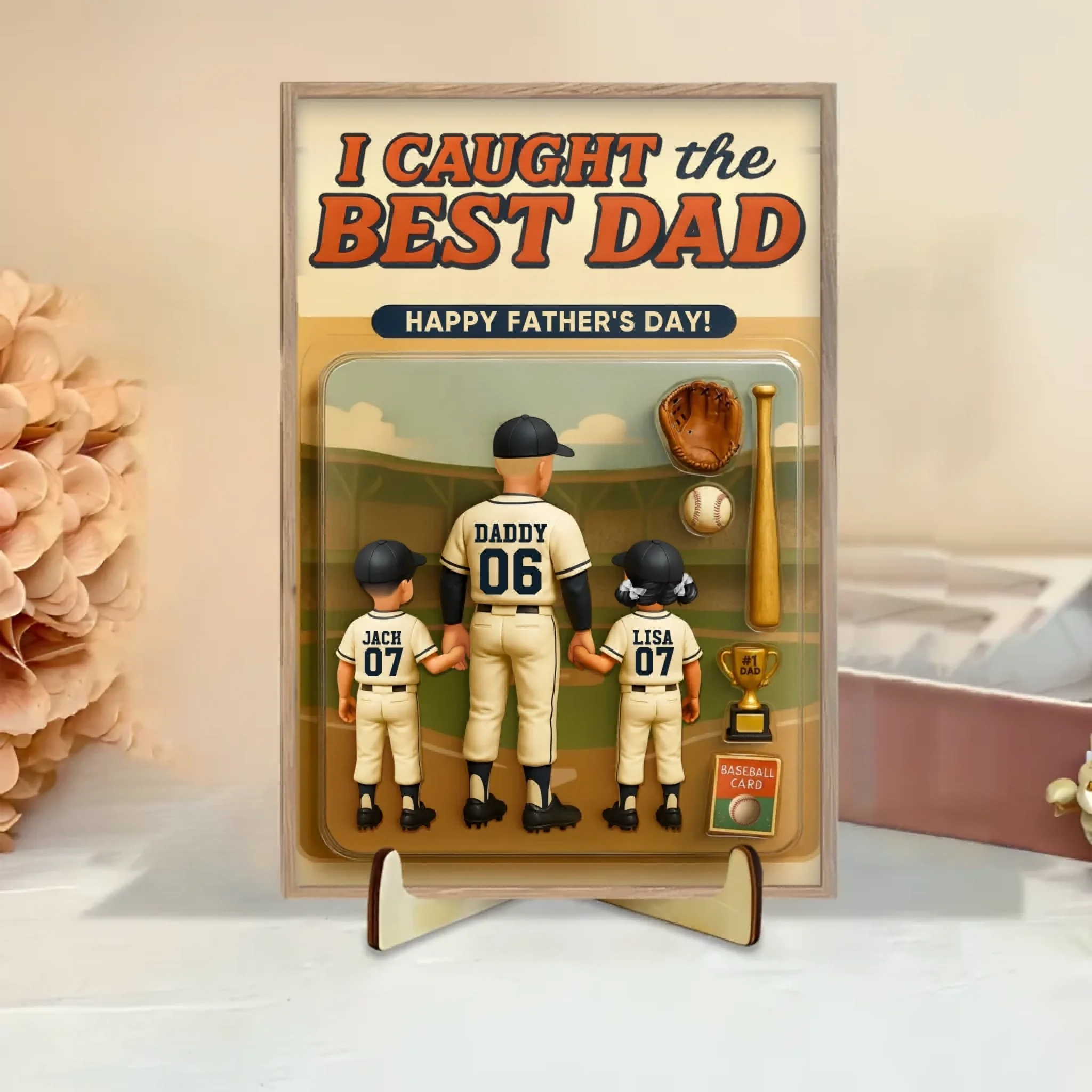 fathers day surprise custom gift for dad inspired by we caught the best dad baseball custom figure personalized wooden