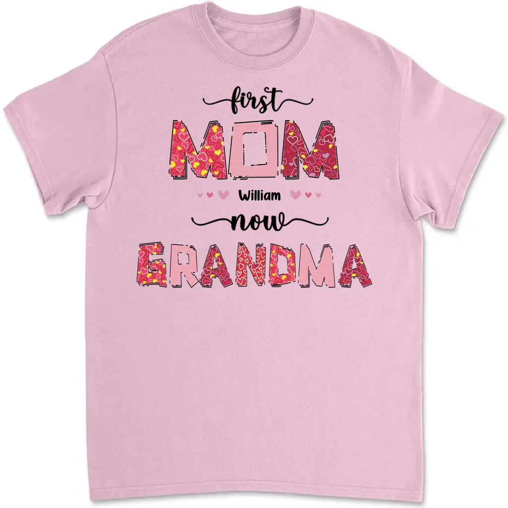 custom first mom now grandma shirt hoodie or sweatshirt for grandma with family names cozy family gift