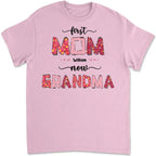 custom first mom now grandma shirt hoodie or sweatshirt for grandma with family names cozy family gift