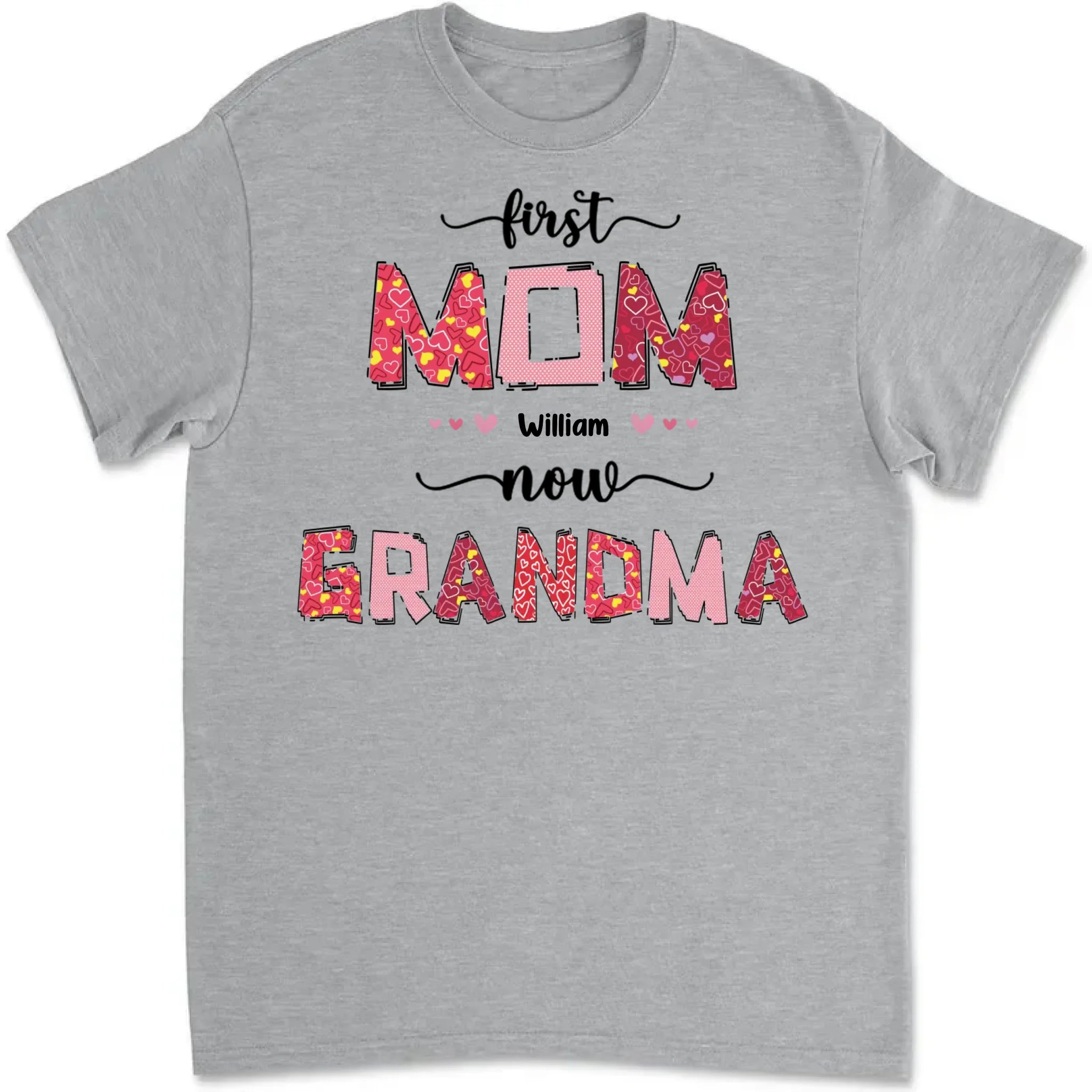 first mom now grandma shirt hoodie or sweatshirt personalized with family names personalized apparel