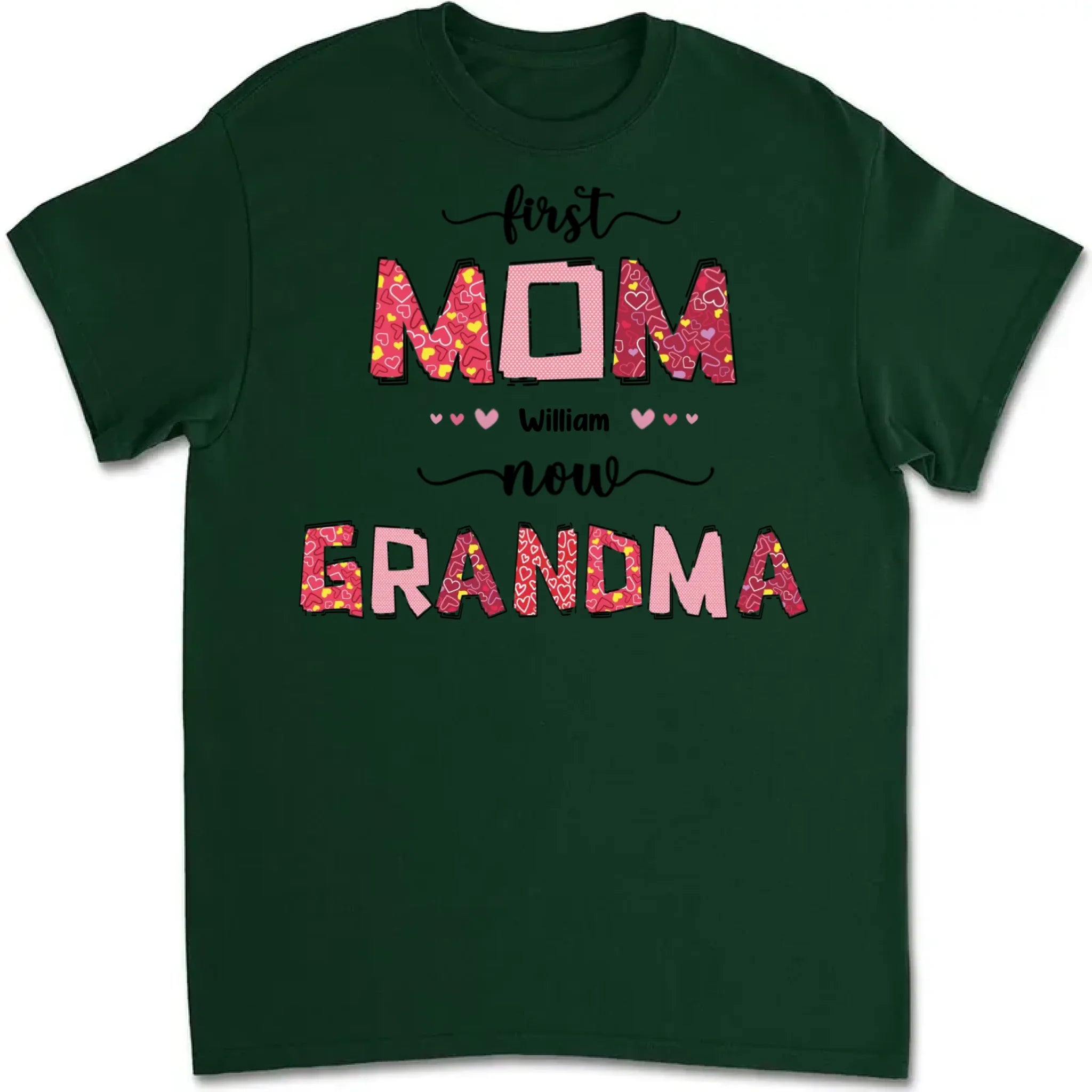 shirt hoodie or sweatshirt featuring first mom now grandma and family names custom gift