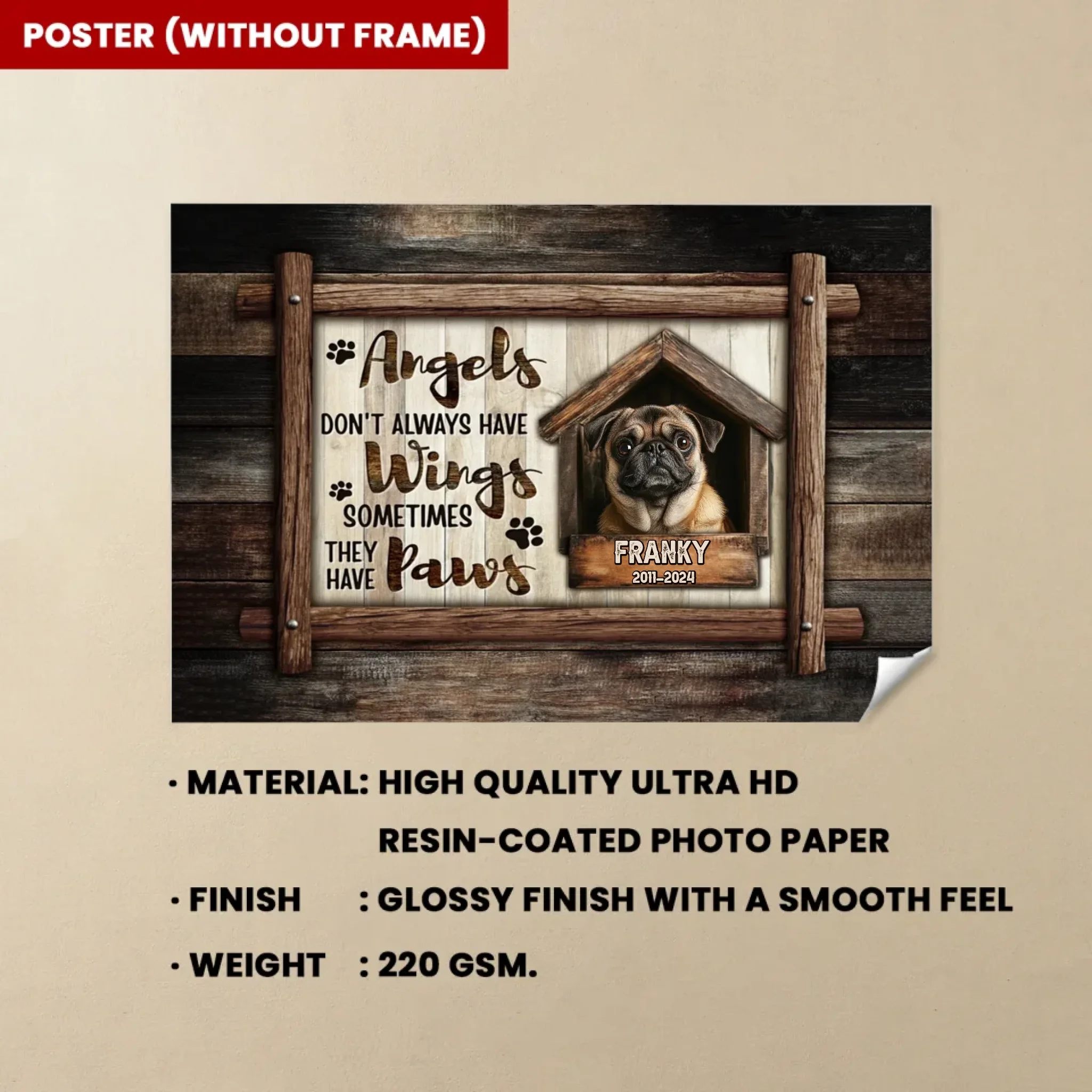 Canvas Personalized Wall Art Personalized Design Sympathy Gift for Loss of Dog Poster Without Frame