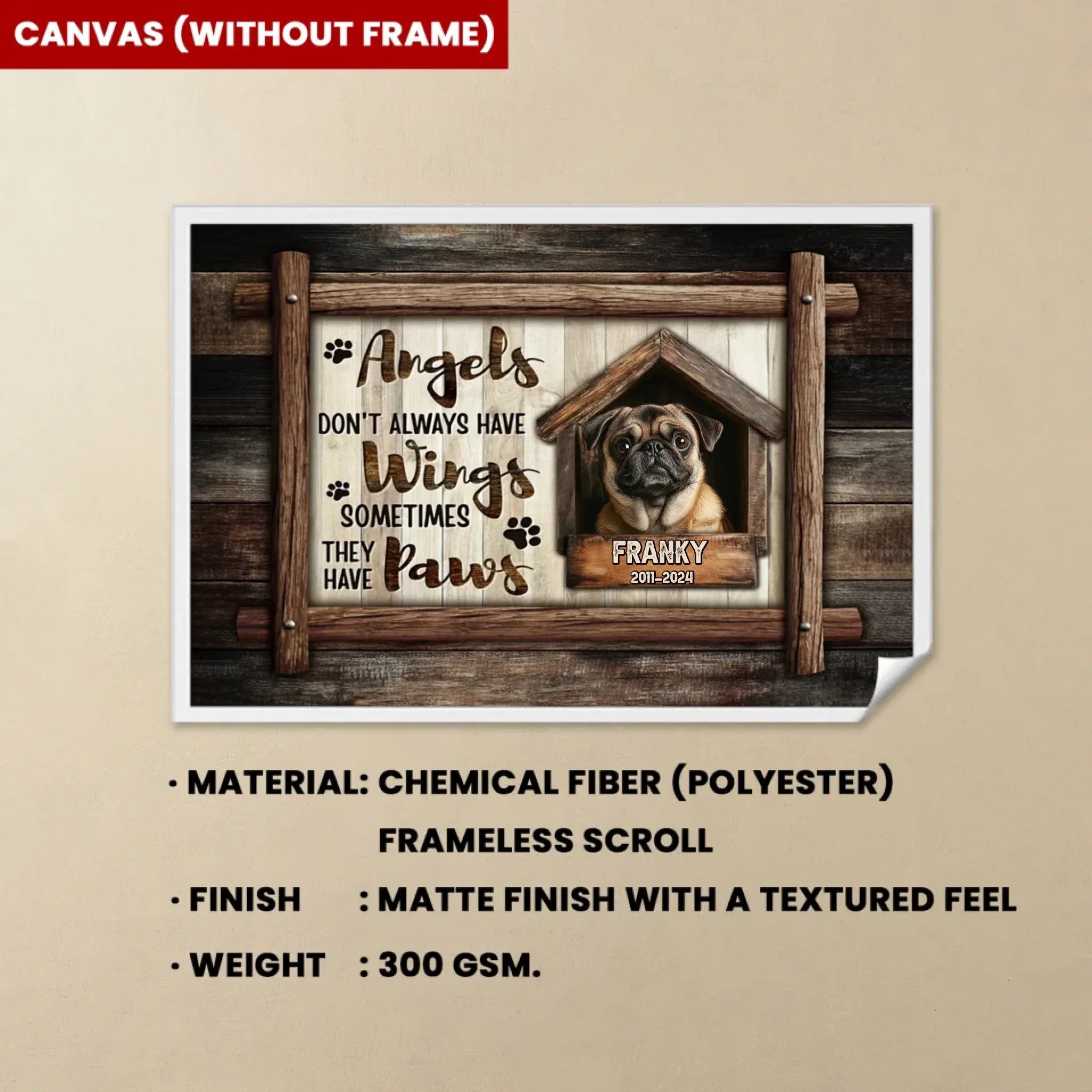 Poster With Frame Canvas Personalized Wall Art Sympathy Gift for Loss of Dog