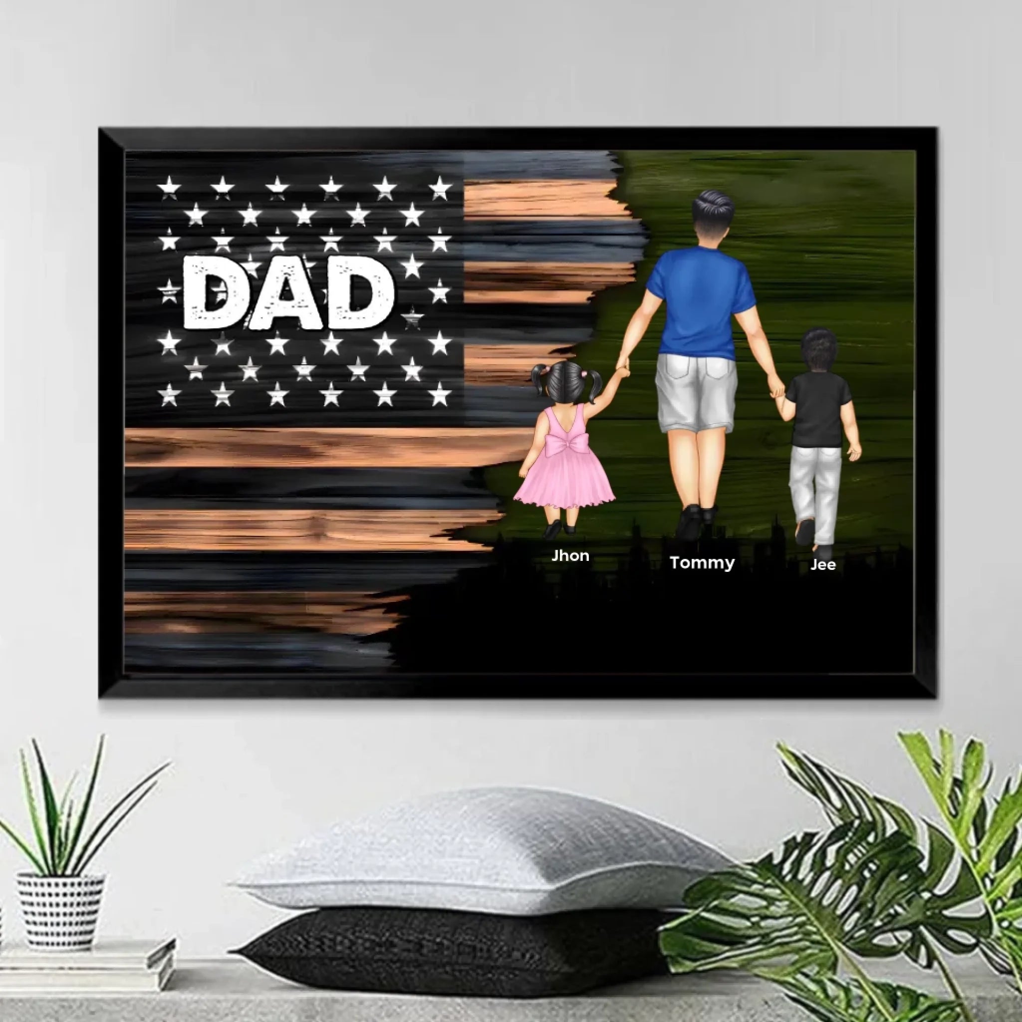 canvas or poster nation flag dad grandpa walking kids personalized design fathers day gift for grandpa